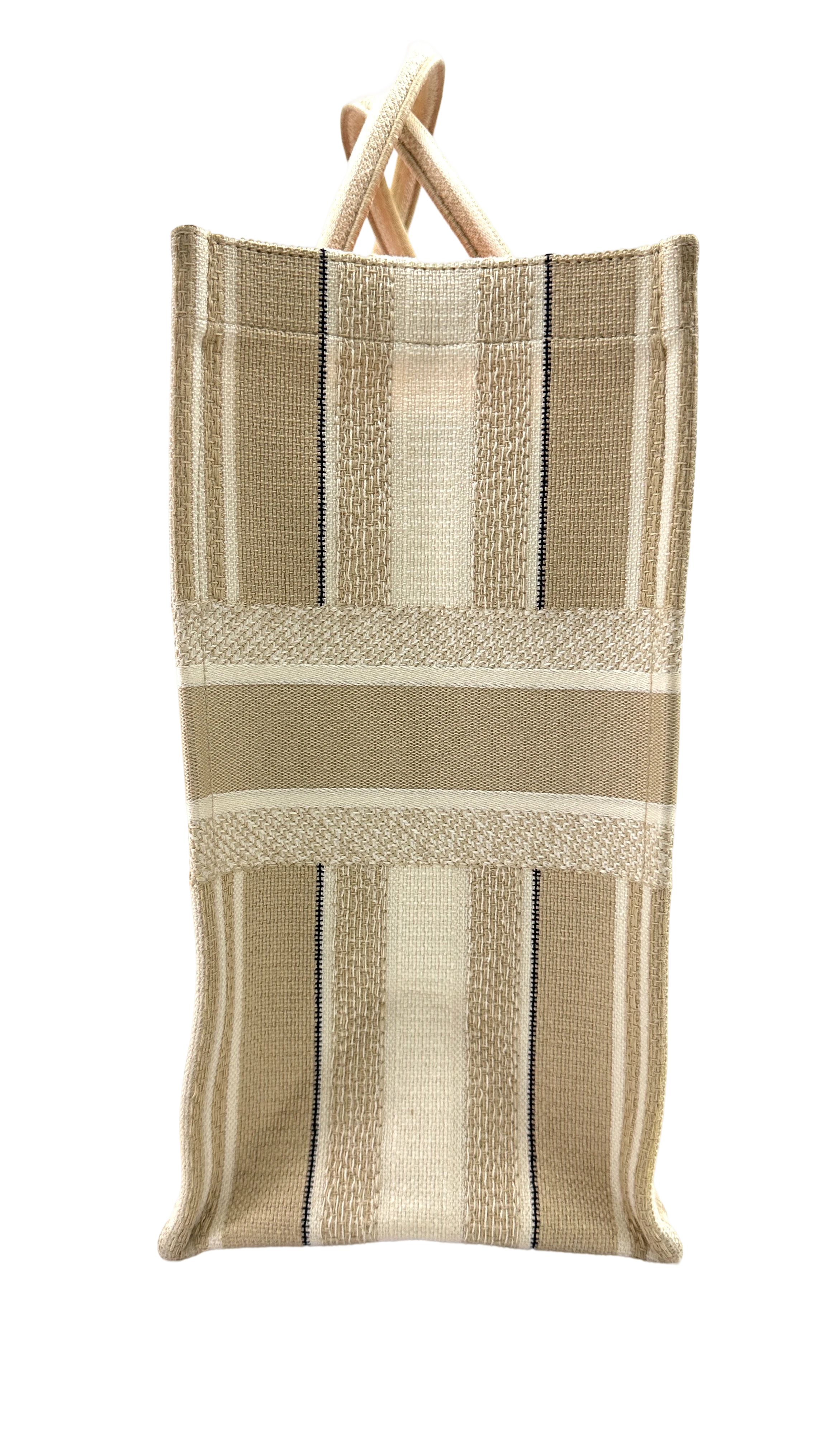 Christian Dior White Striped Canvas Large Size Book Tote Bag DR893