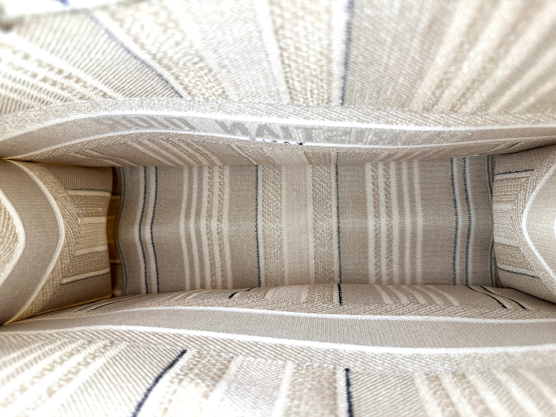 Christian Dior White Striped Canvas Large Size Book Tote Bag DR893