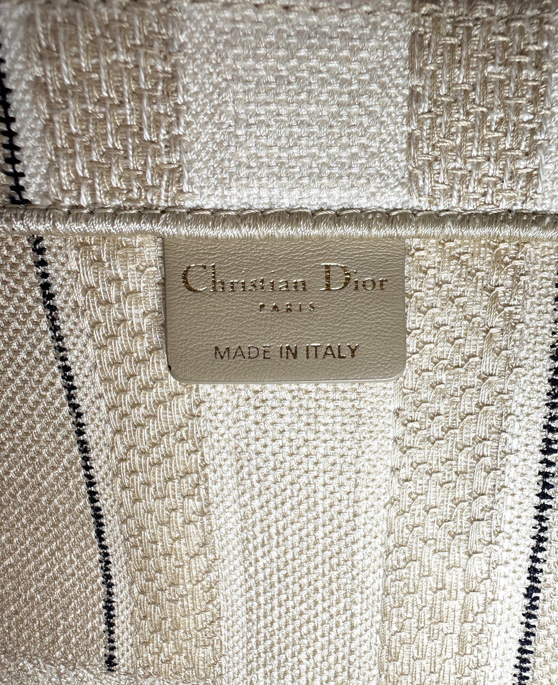 Christian Dior White Striped Canvas Large Size Book Tote Bag DR893