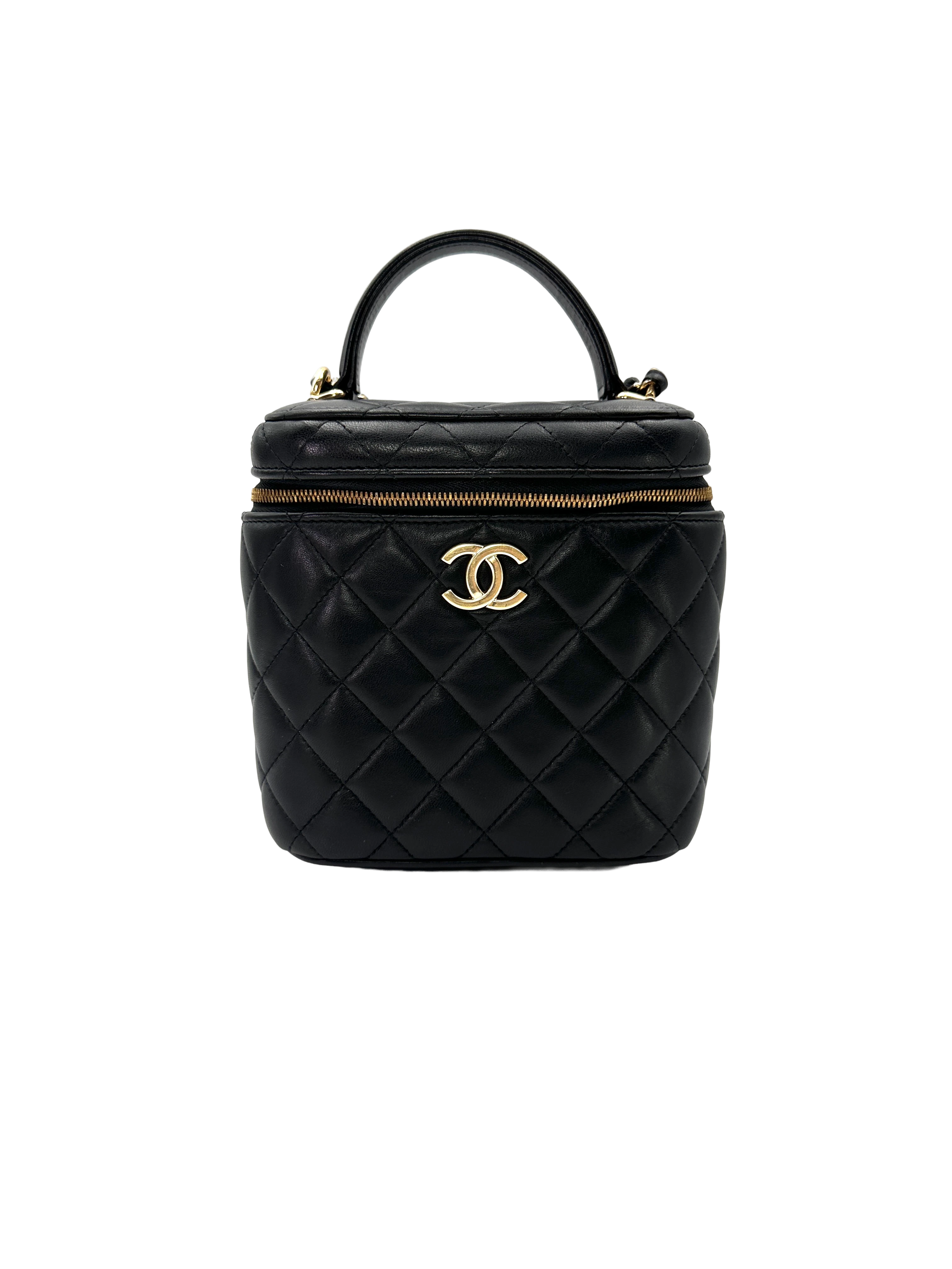 Chanel Black Quilted Leather Top Handle Vanity Case(UT***5J) CC2487