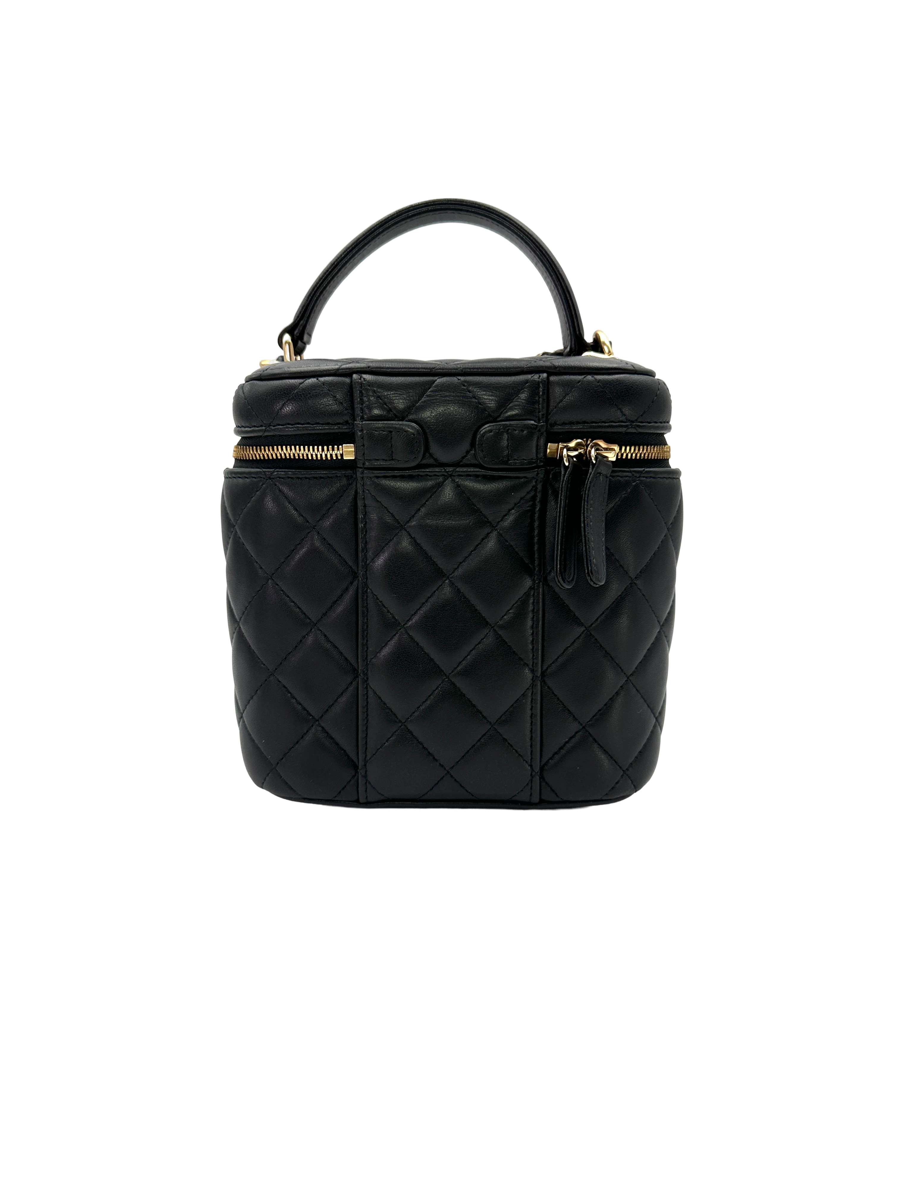 Chanel Black Quilted Leather Top Handle Vanity Case(UT***5J) CC2487