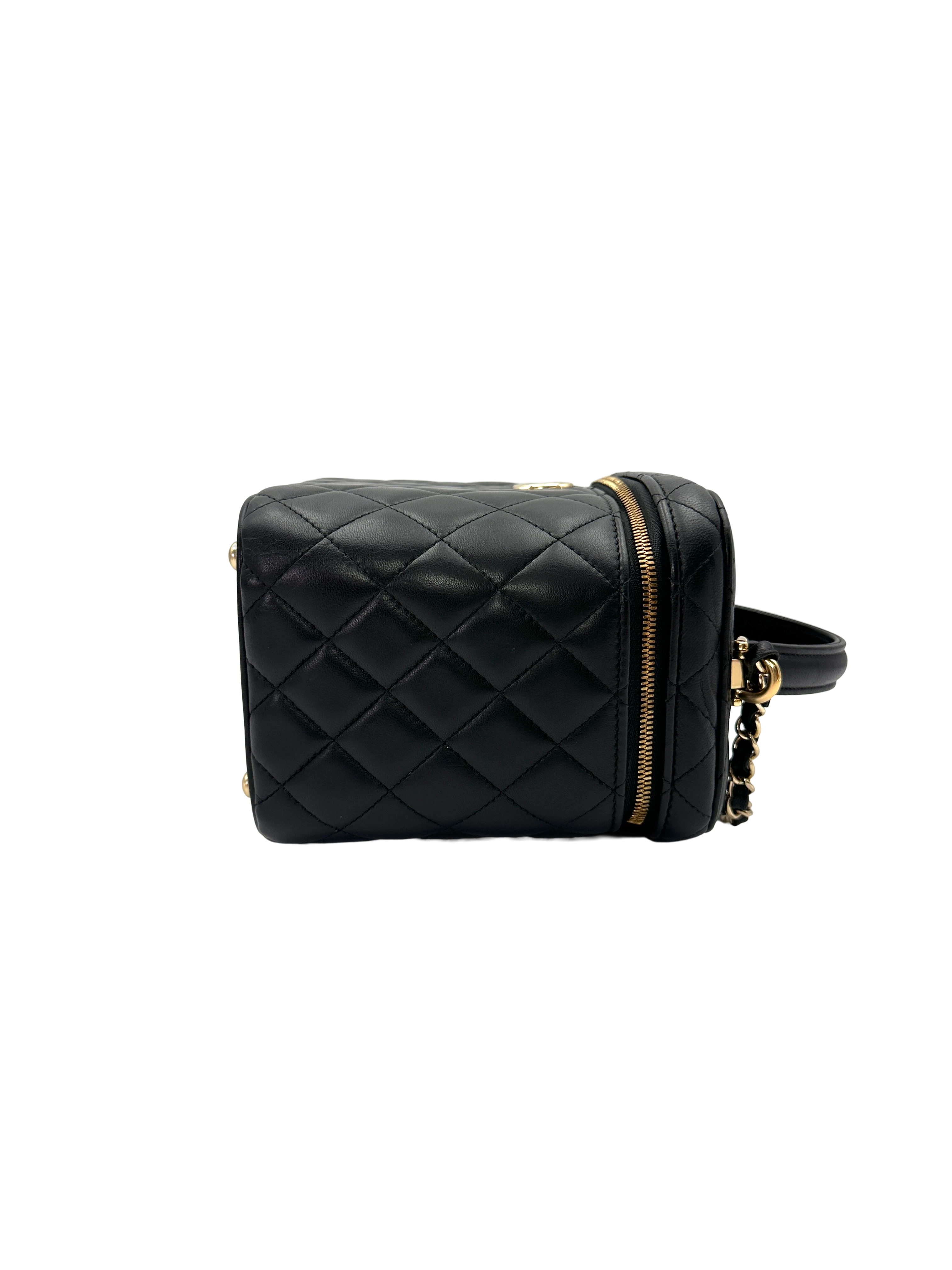 Chanel Black Quilted Leather Top Handle Vanity Case(UT***5J) CC2487