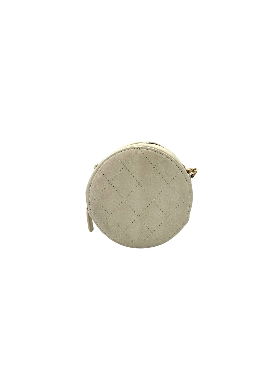 Chanel White Quilted Leather Pearl Round Clutch(29***84) CC2492