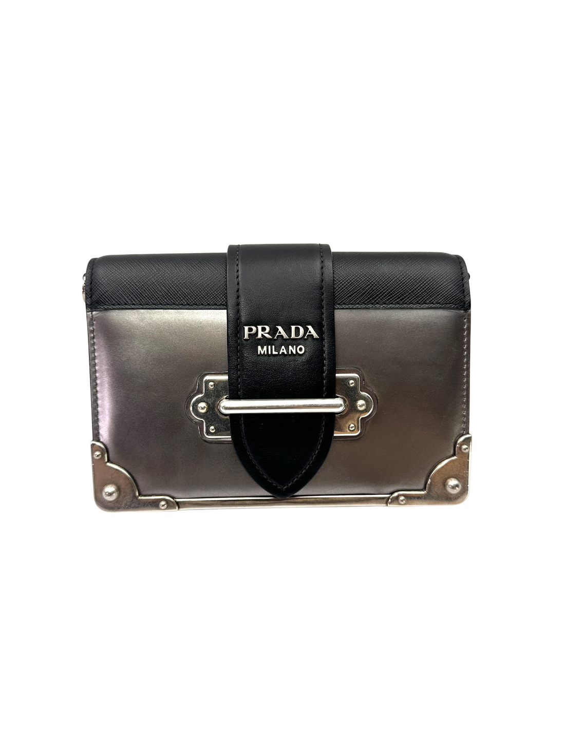 Prada Cahier Black/Silver Leather Shoulder Bag PR543