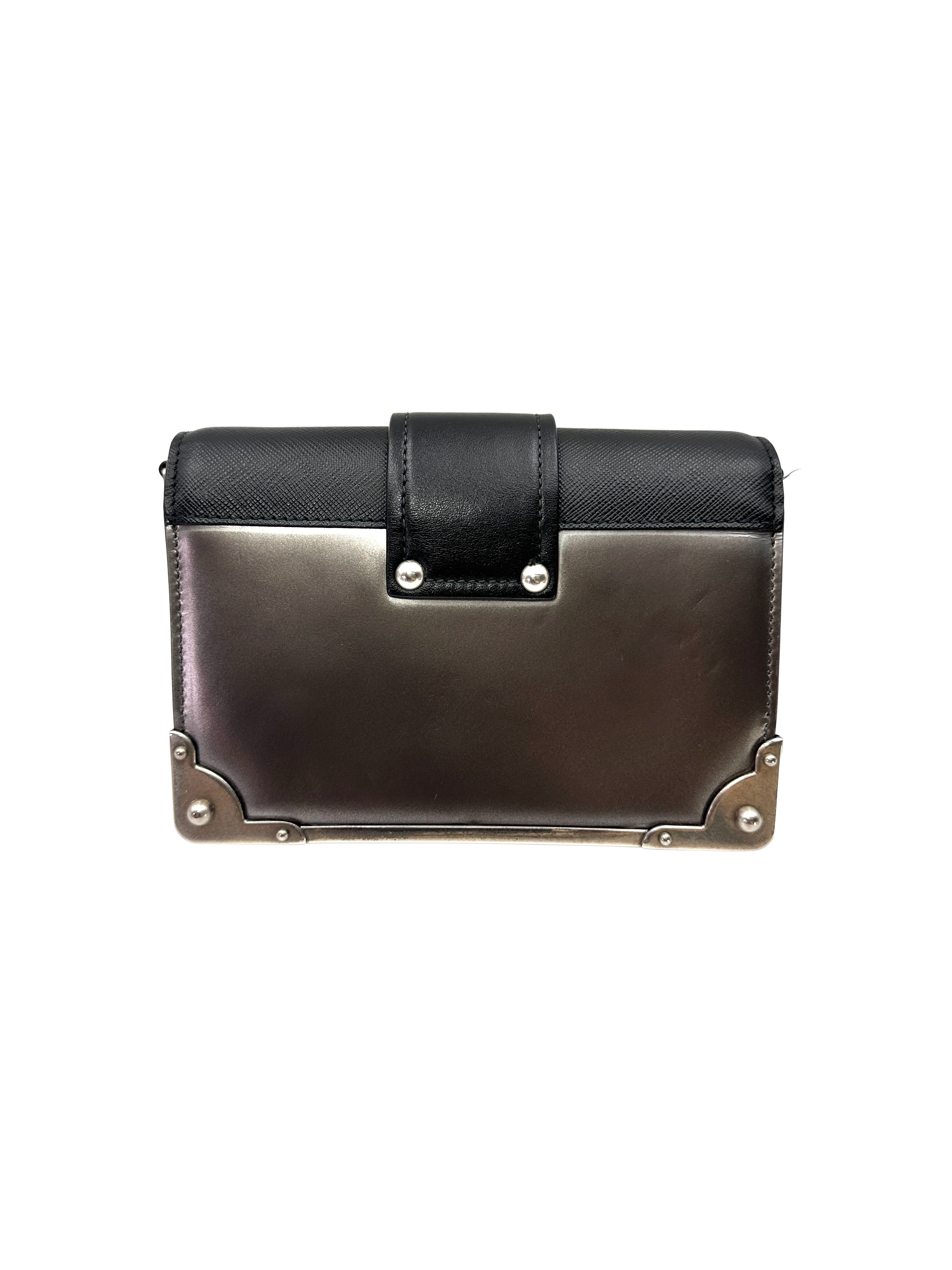 Prada Cahier Black/Silver Leather Shoulder Bag PR543
