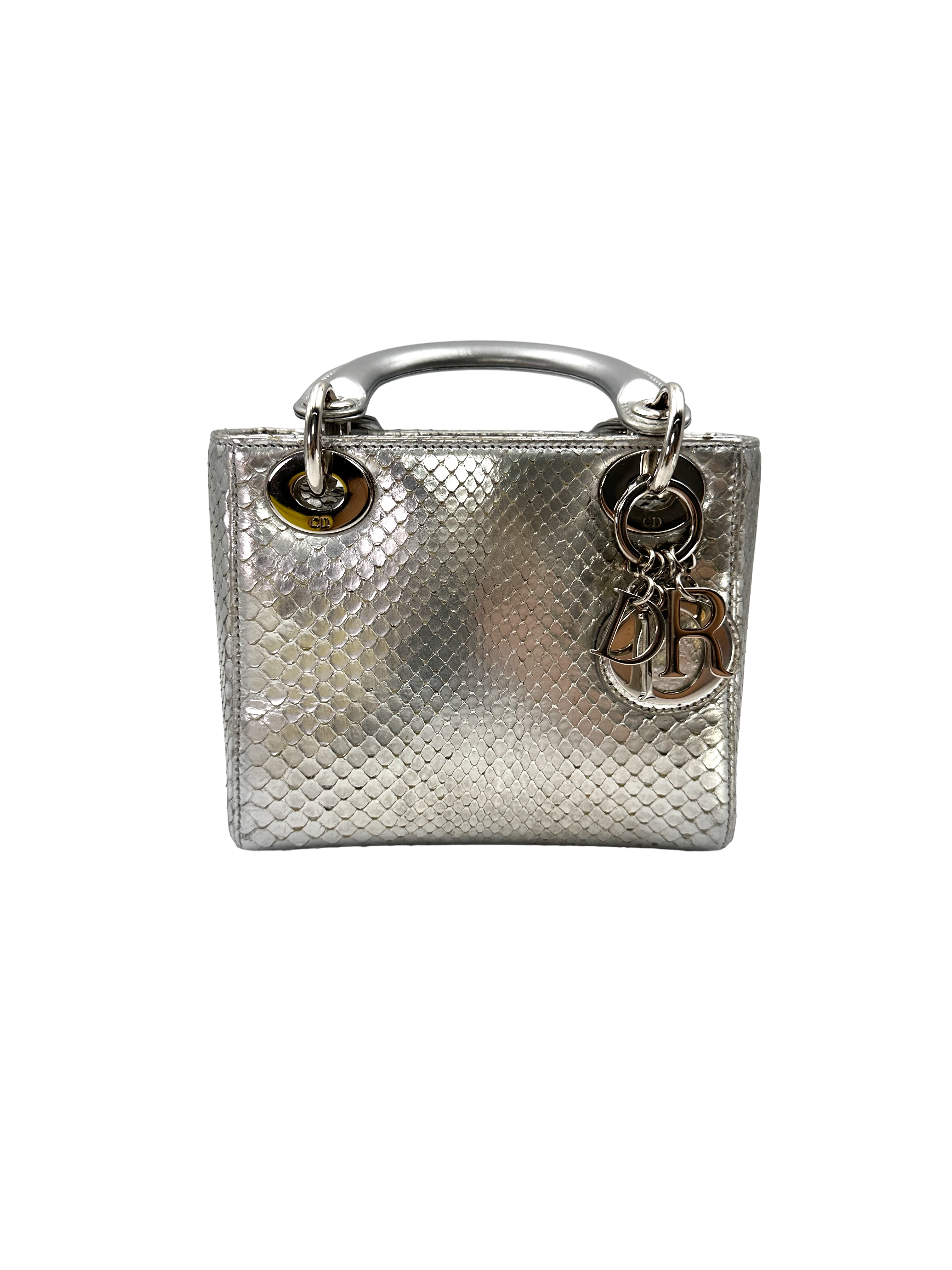 Christian Dior Lady Dior Silver Python Leather Handle Bag DR905