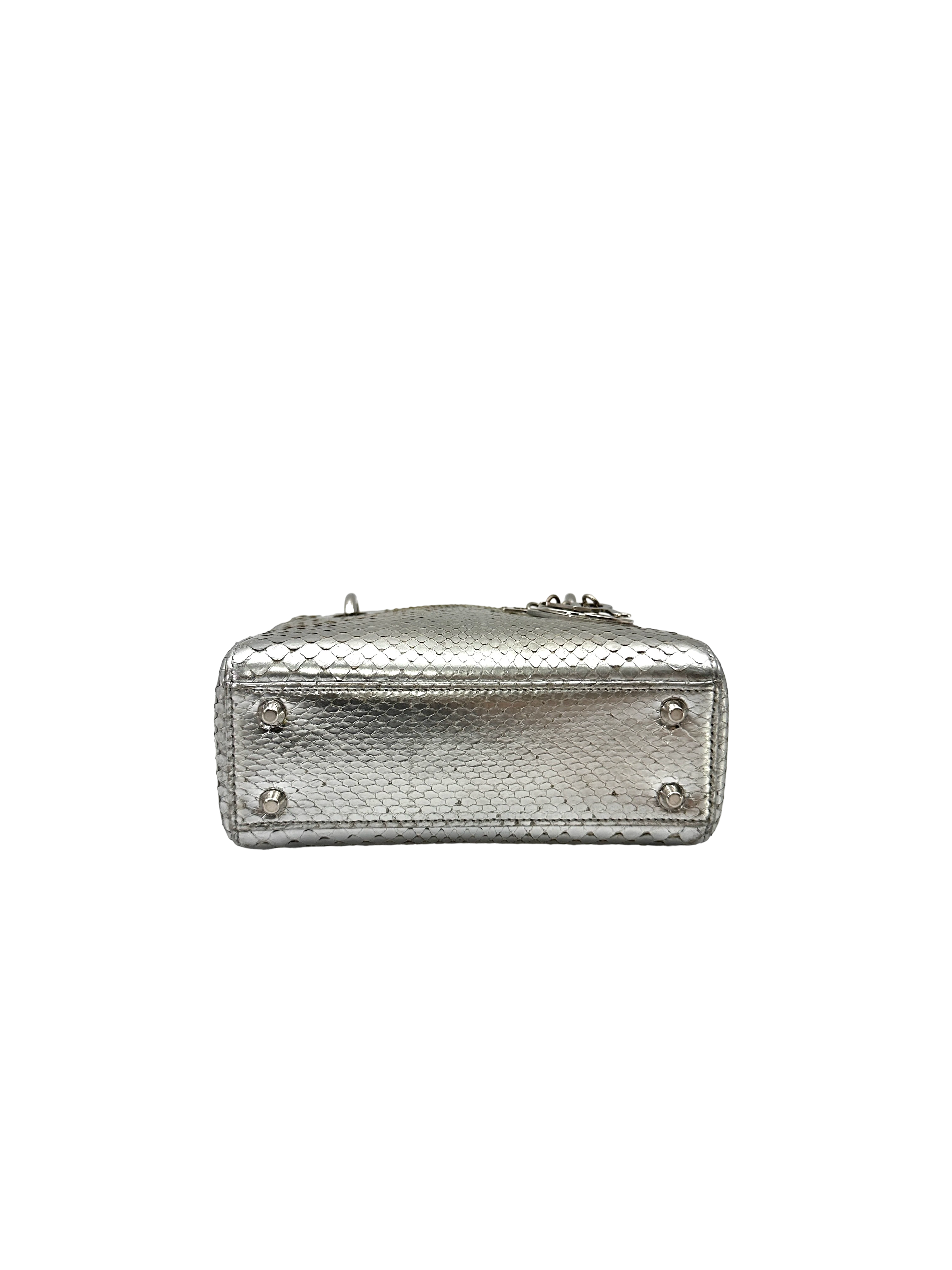 Christian Dior Lady Dior Silver Python Leather Handle Bag DR905