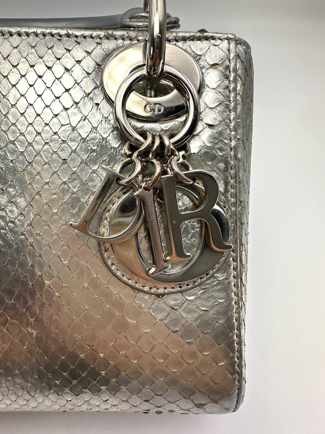 Christian Dior Lady Dior Silver Python Leather Handle Bag DR905