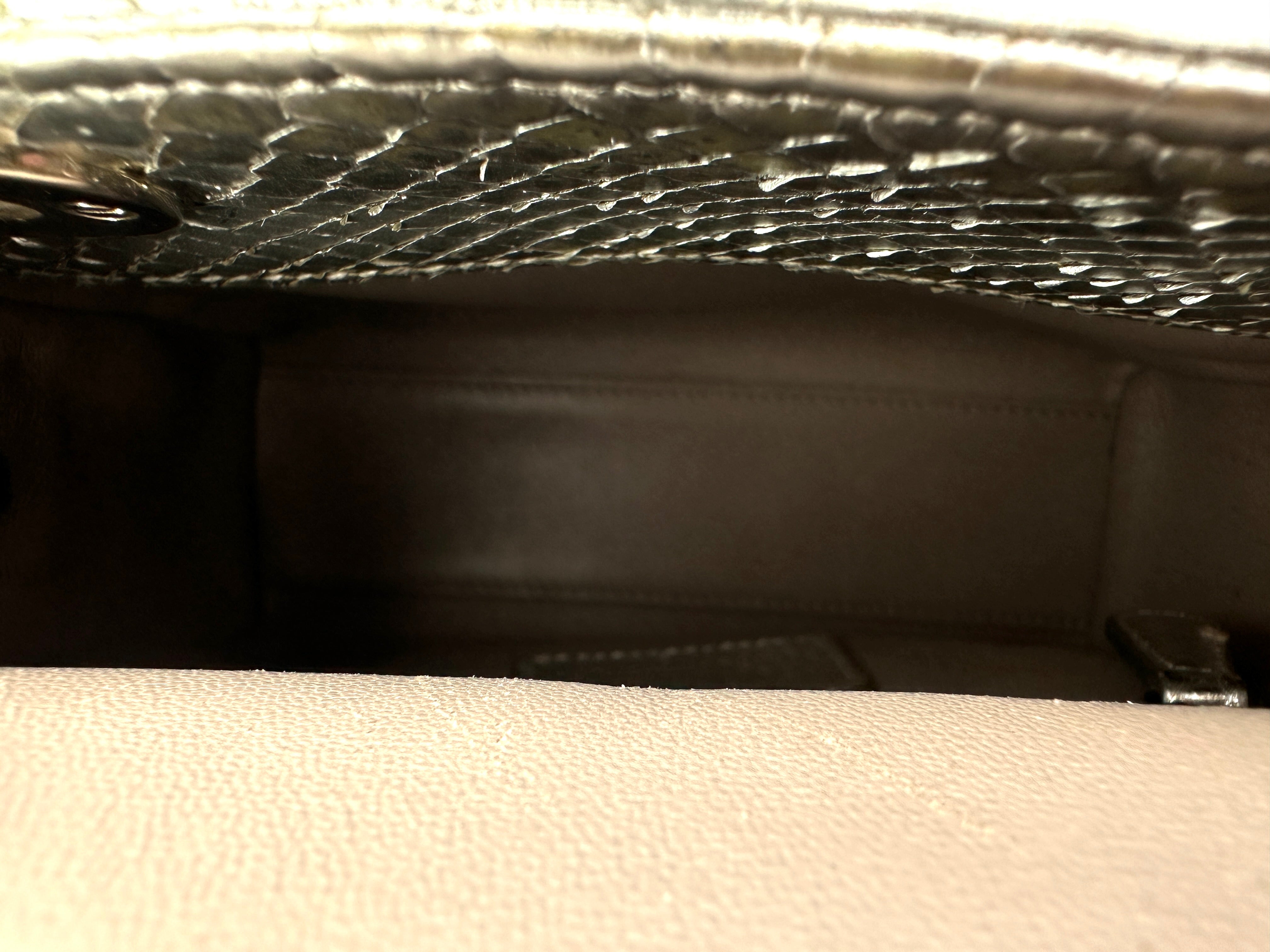 Christian Dior Lady Dior Silver Python Leather Handle Bag DR905