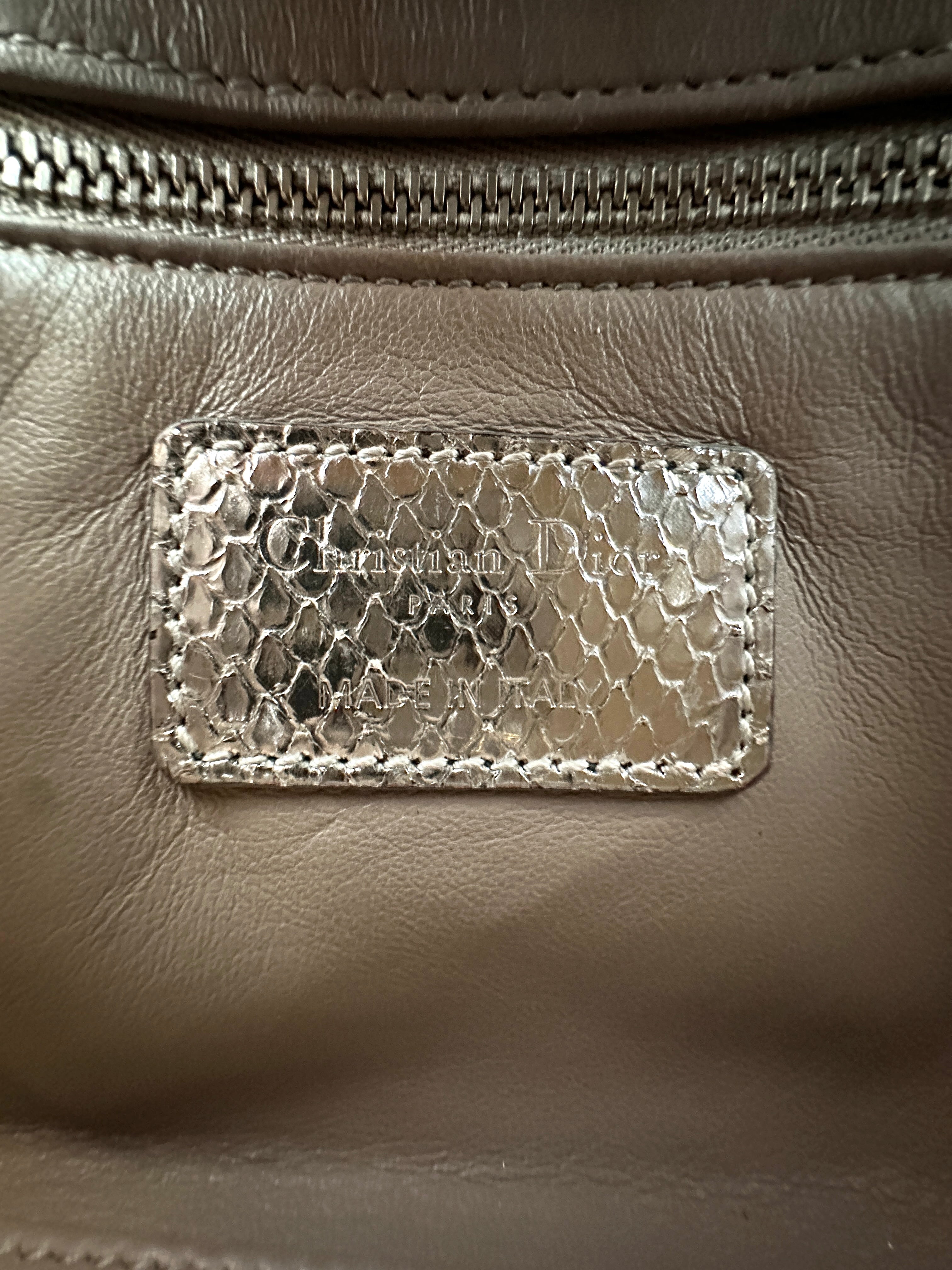 Christian Dior Lady Dior Silver Python Leather Handle Bag DR905