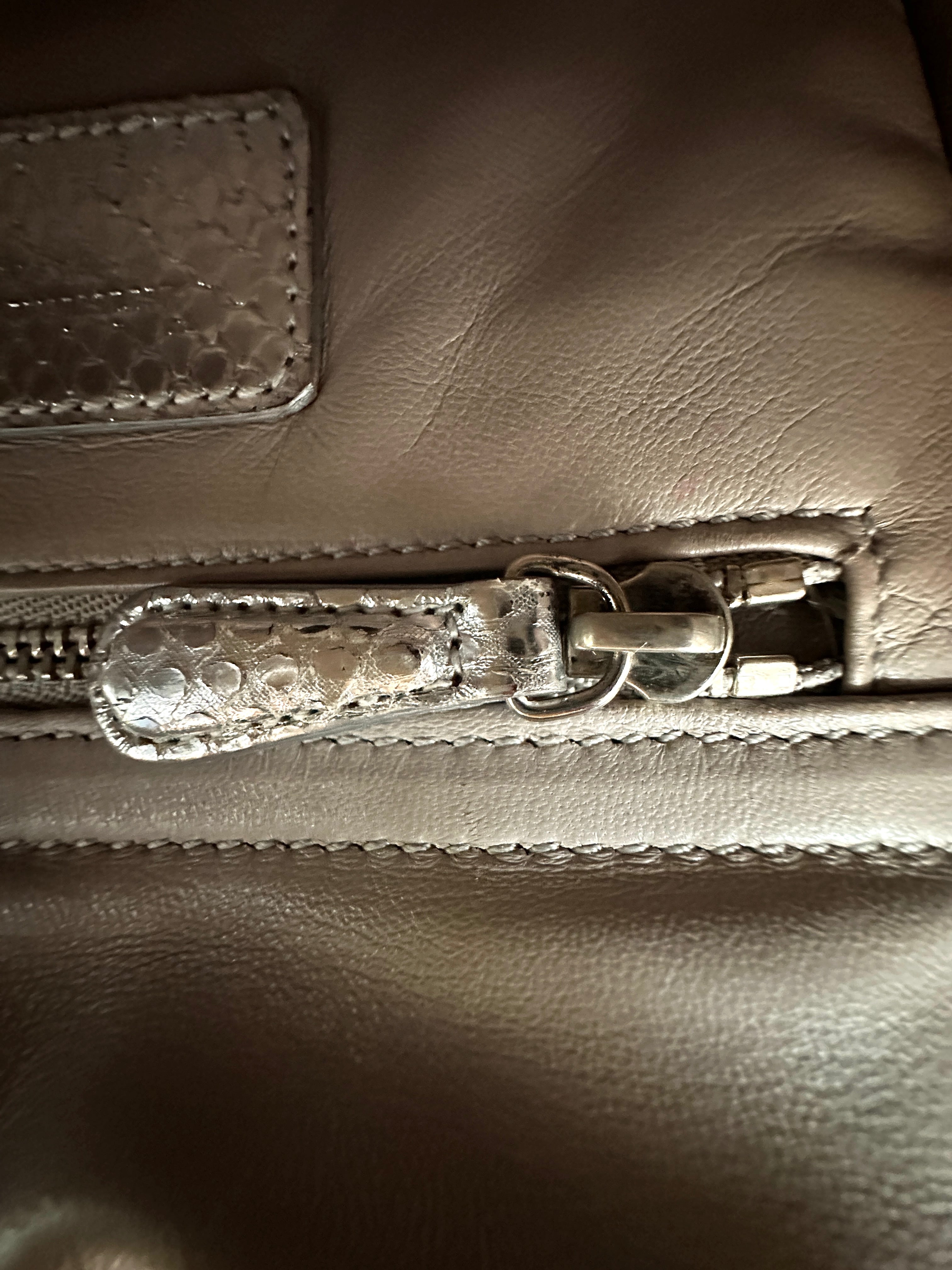 Christian Dior Lady Dior Silver Python Leather Handle Bag DR905