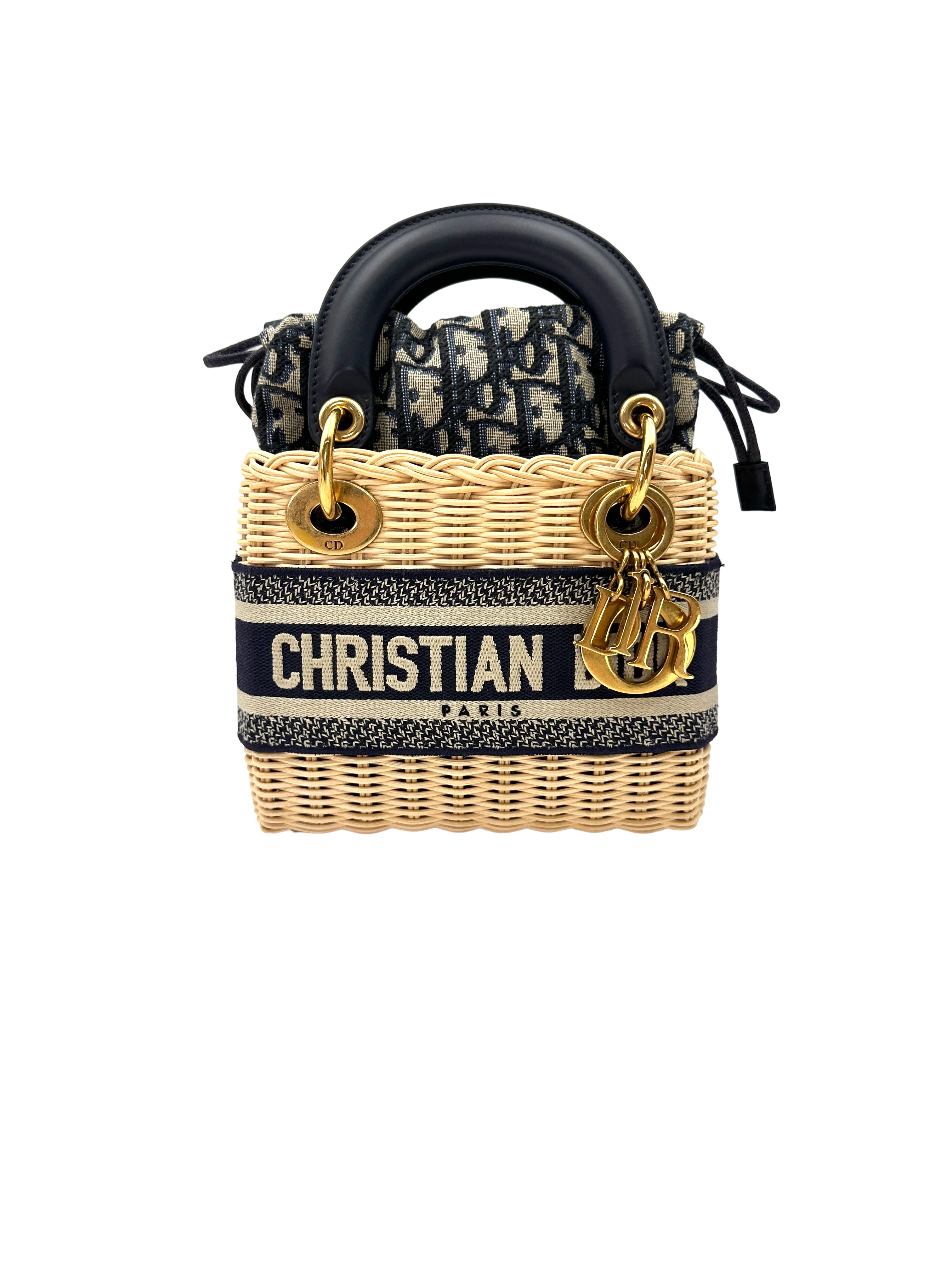 Christian Dior Lady Dior Wicker And Canvas Handle Bag DR897