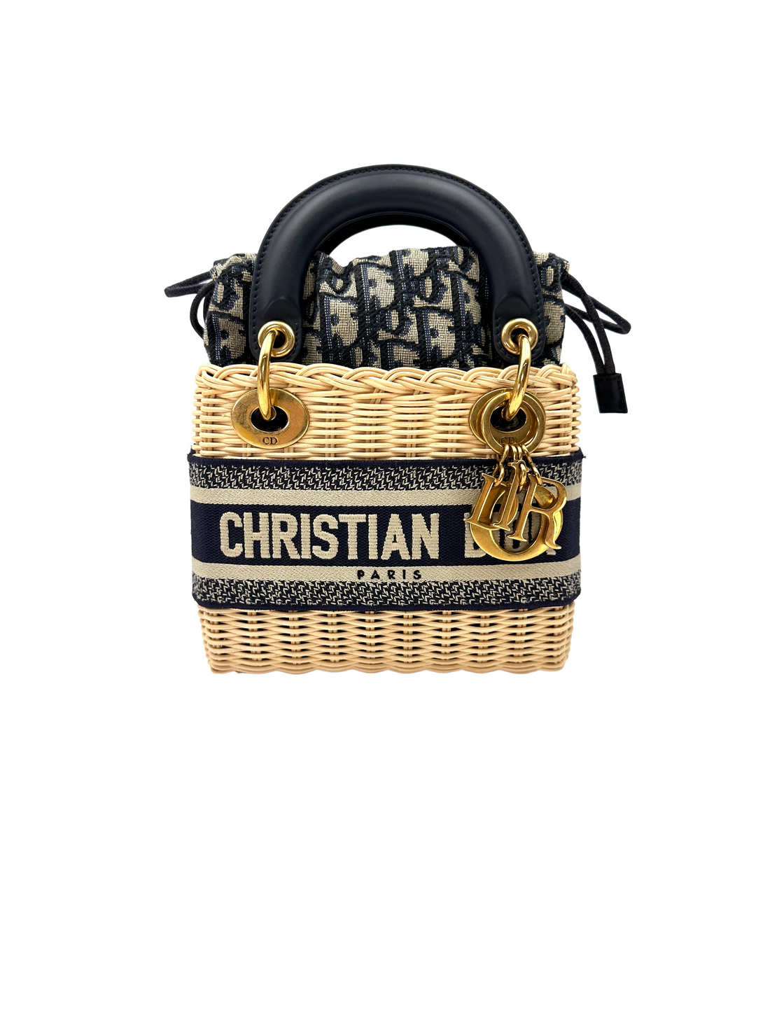 Christian Dior Lady Dior Wicker And Canvas Handle Bag DR897