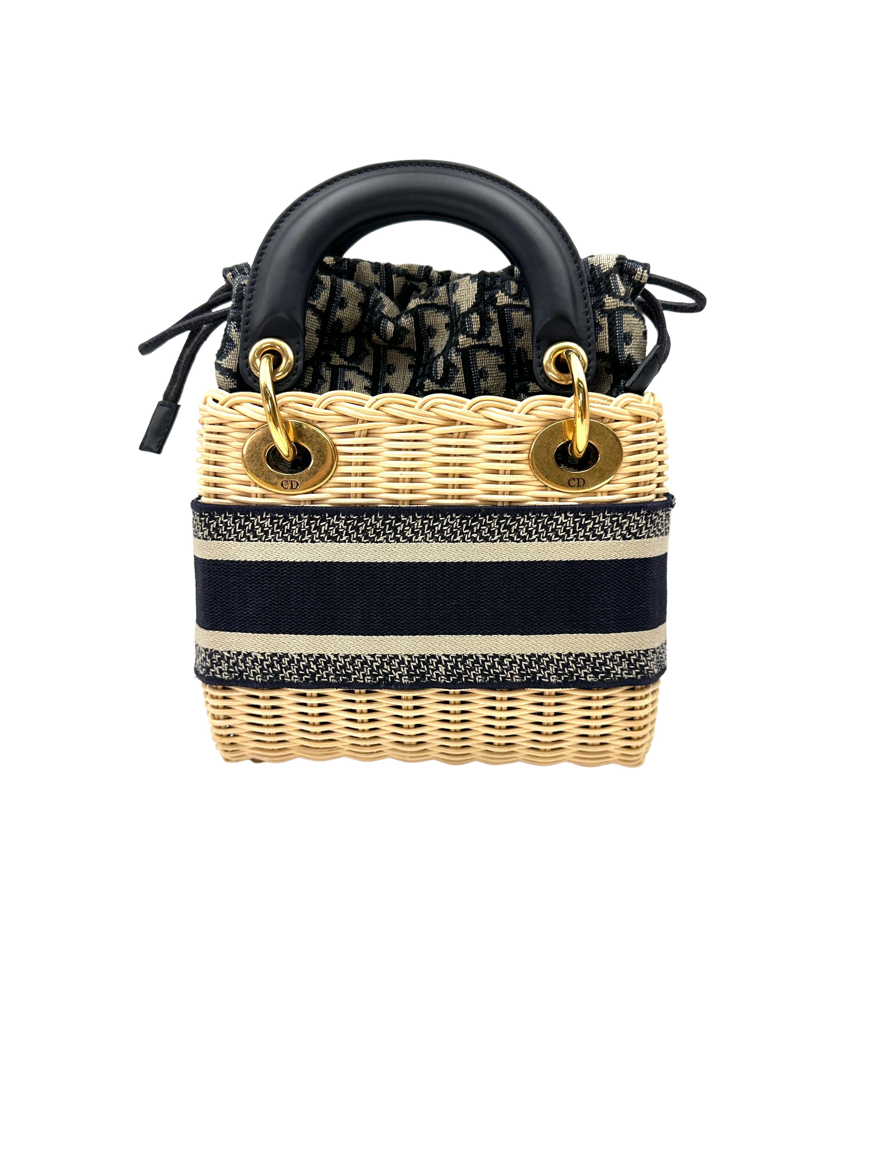 Christian Dior Lady Dior Wicker And Canvas Handle Bag DR897