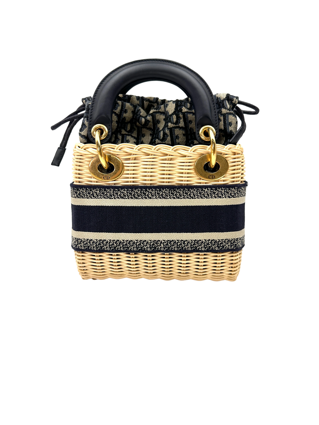 Christian Dior Lady Dior Wicker And Canvas Handle Bag DR897