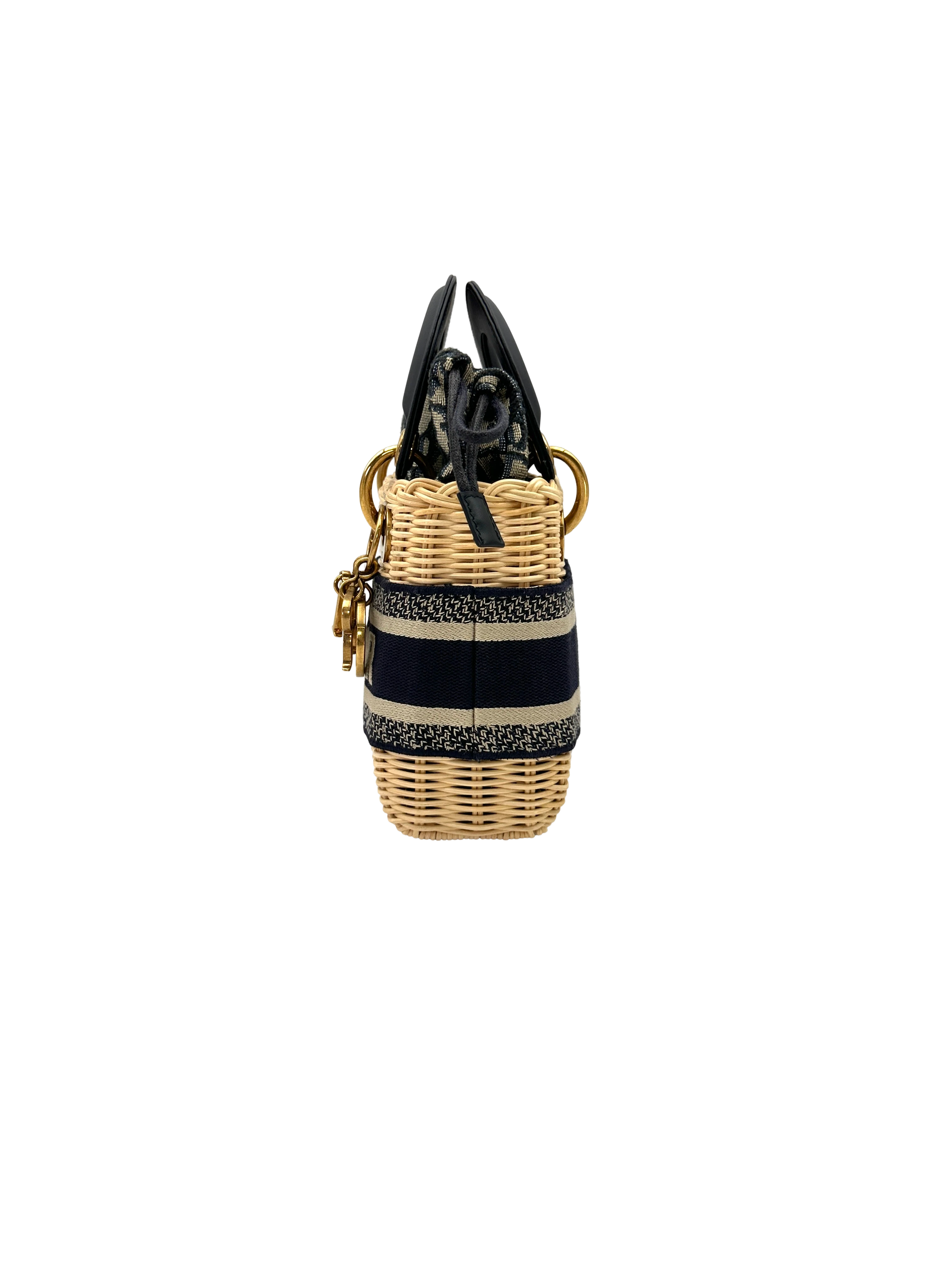 Christian Dior Lady Dior Wicker And Canvas Handle Bag DR897