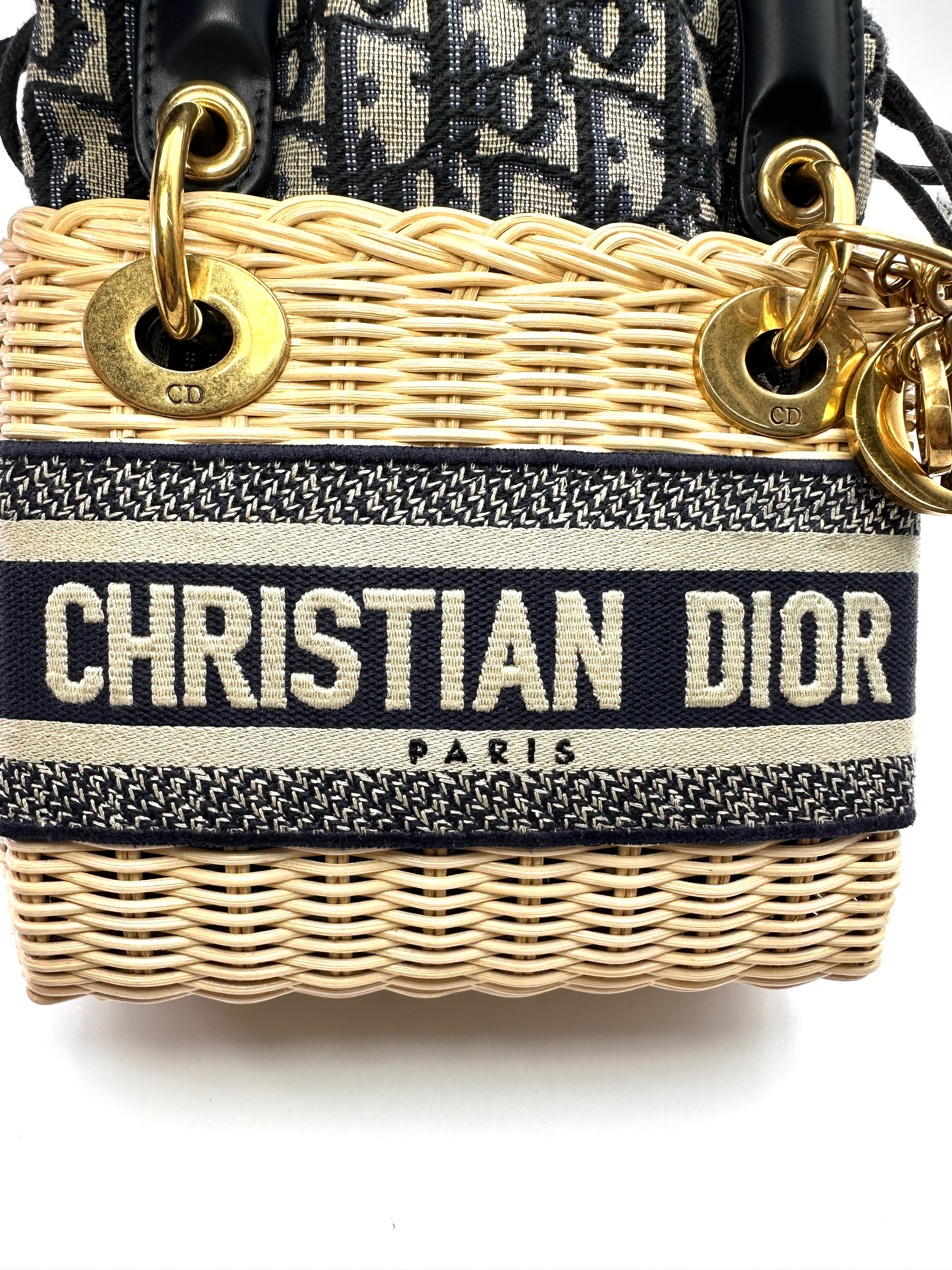 Christian Dior Lady Dior Wicker And Canvas Handle Bag DR897