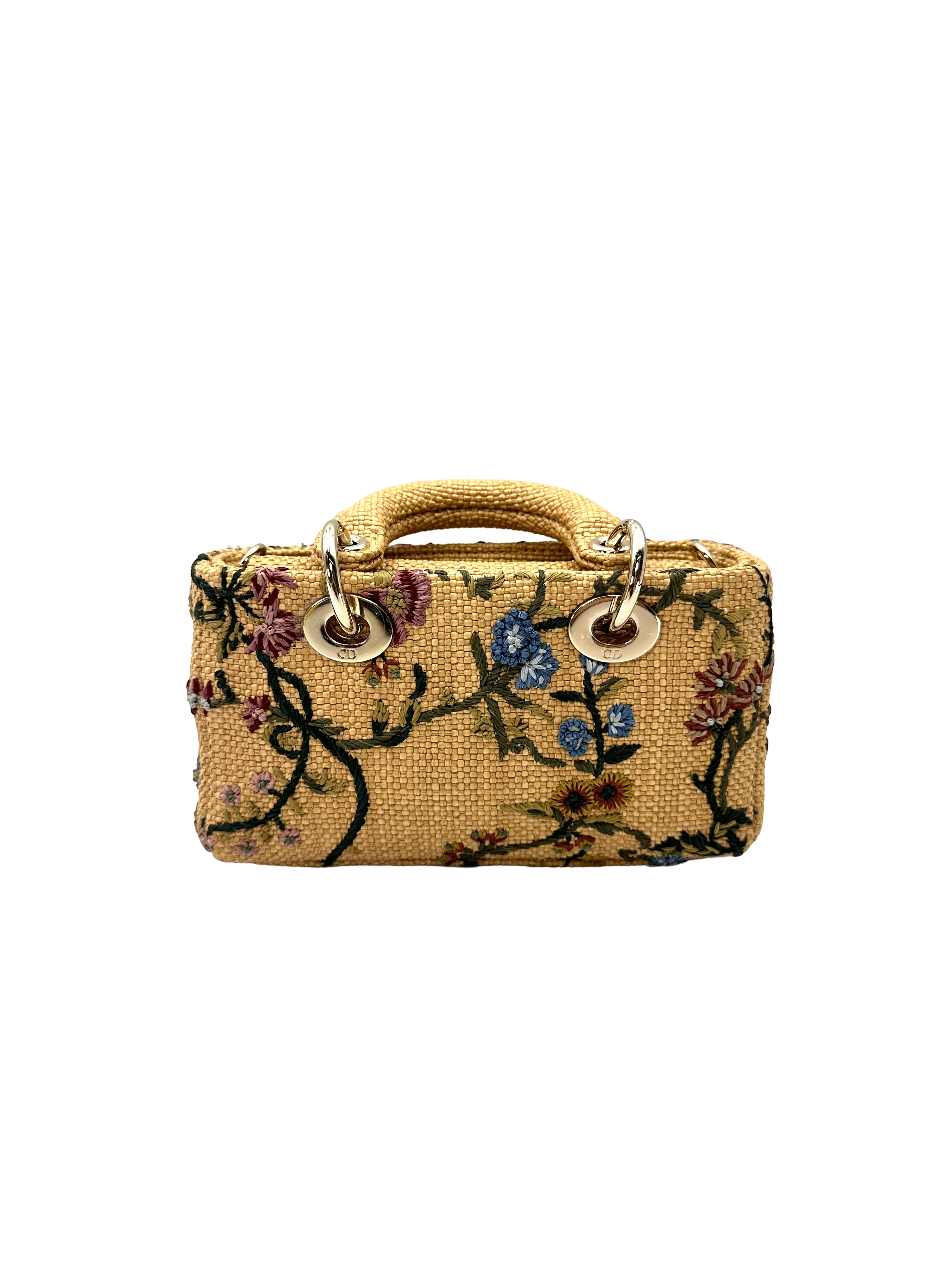 Christian Dior Micro D-joy Natural Embroidered Raffia With Floral Motif Handle Bag DR896