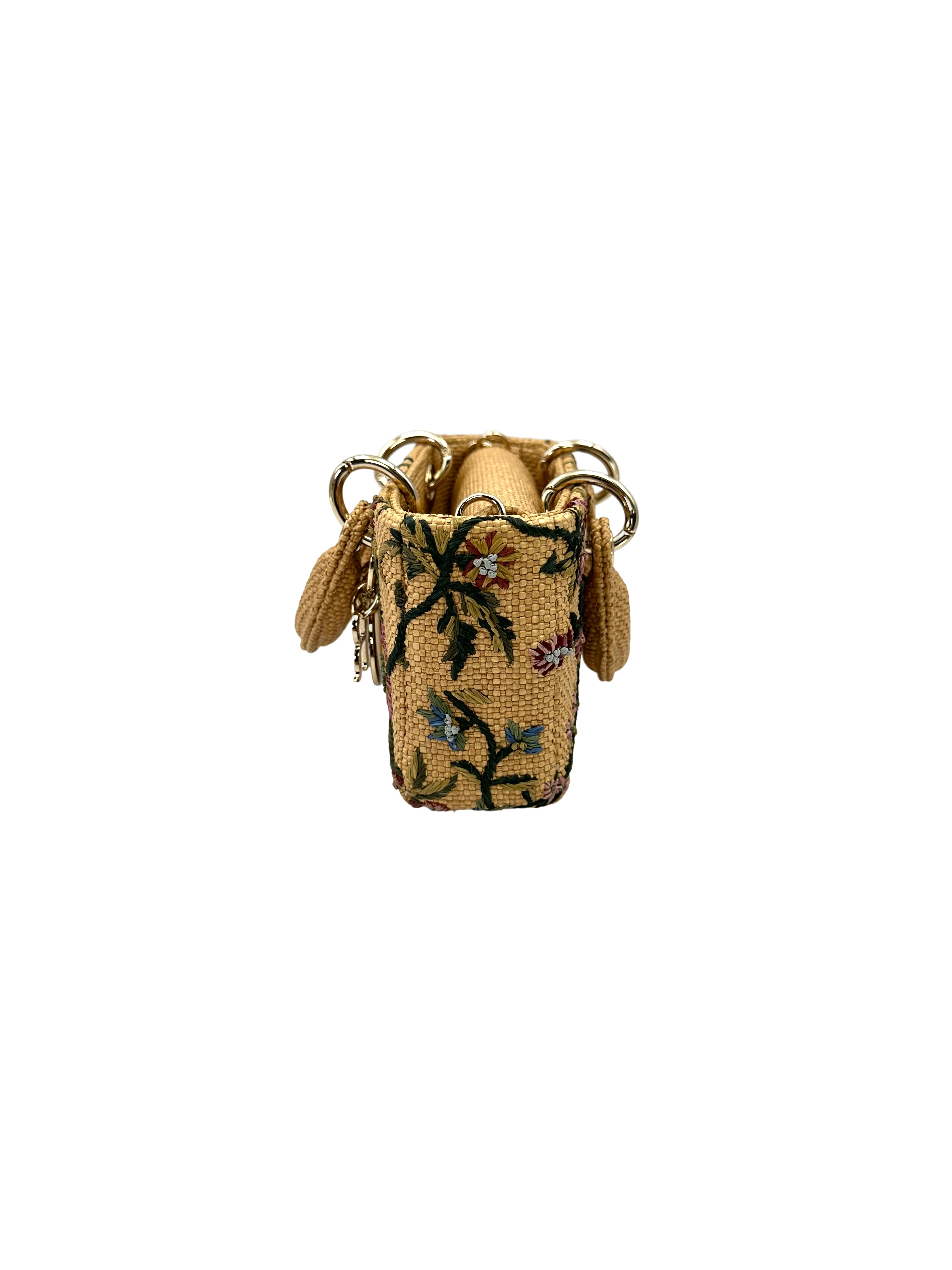 Christian Dior Micro D-joy Natural Embroidered Raffia With Floral Motif Handle Bag DR896