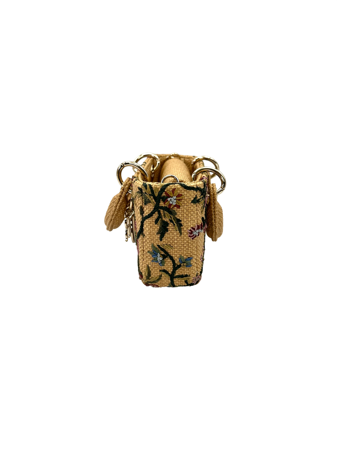 Christian Dior Micro D-joy Natural Embroidered Raffia With Floral Motif Handle Bag DR896
