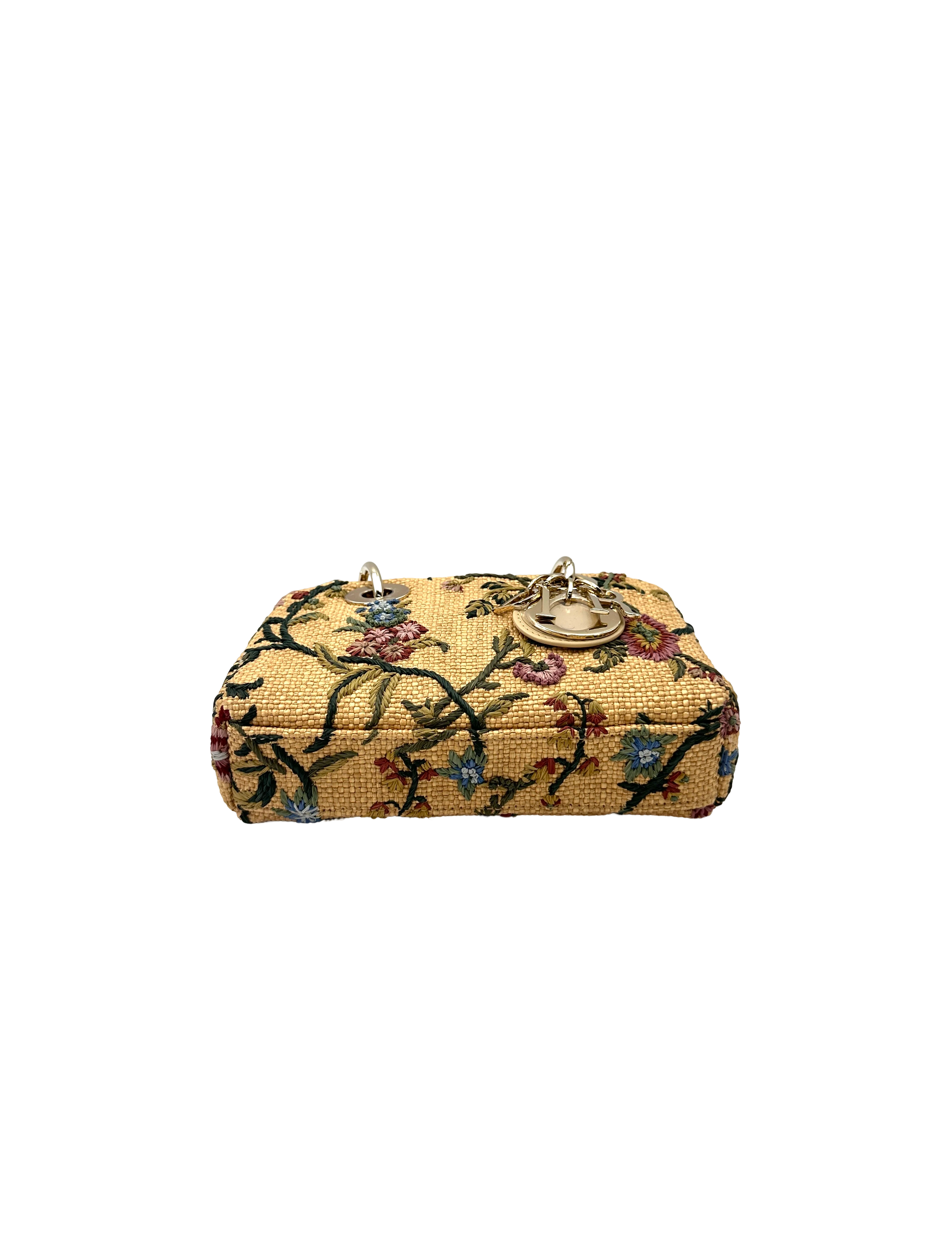 Christian Dior Micro D-joy Natural Embroidered Raffia With Floral Motif Handle Bag DR896