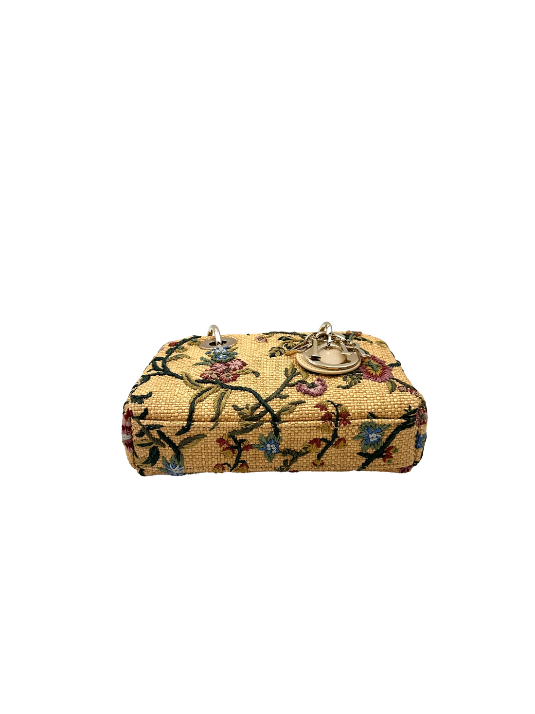 Christian Dior Micro D-joy Natural Embroidered Raffia With Floral Motif Handle Bag DR896