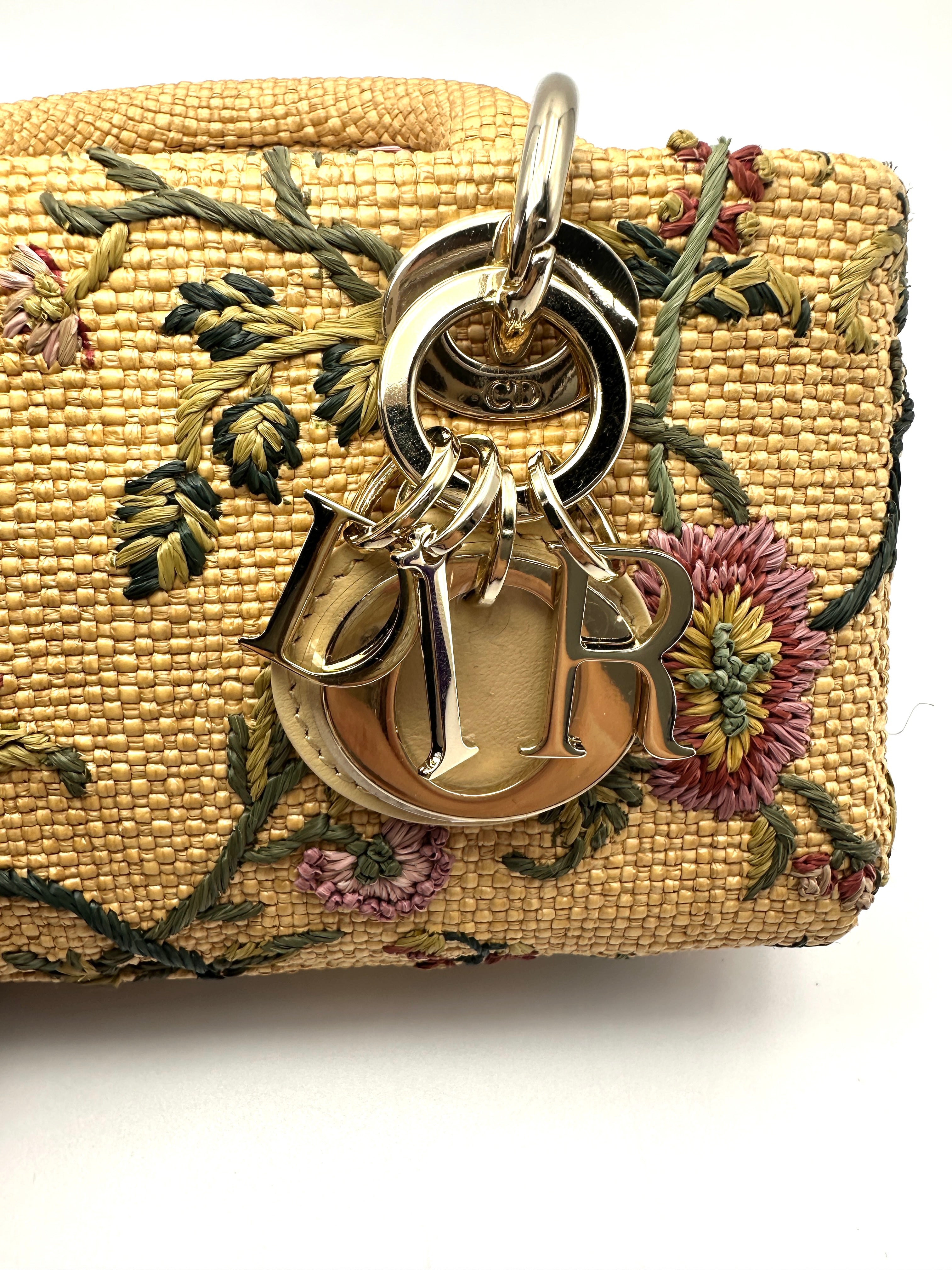 Christian Dior Micro D-joy Natural Embroidered Raffia With Floral Motif Handle Bag DR896