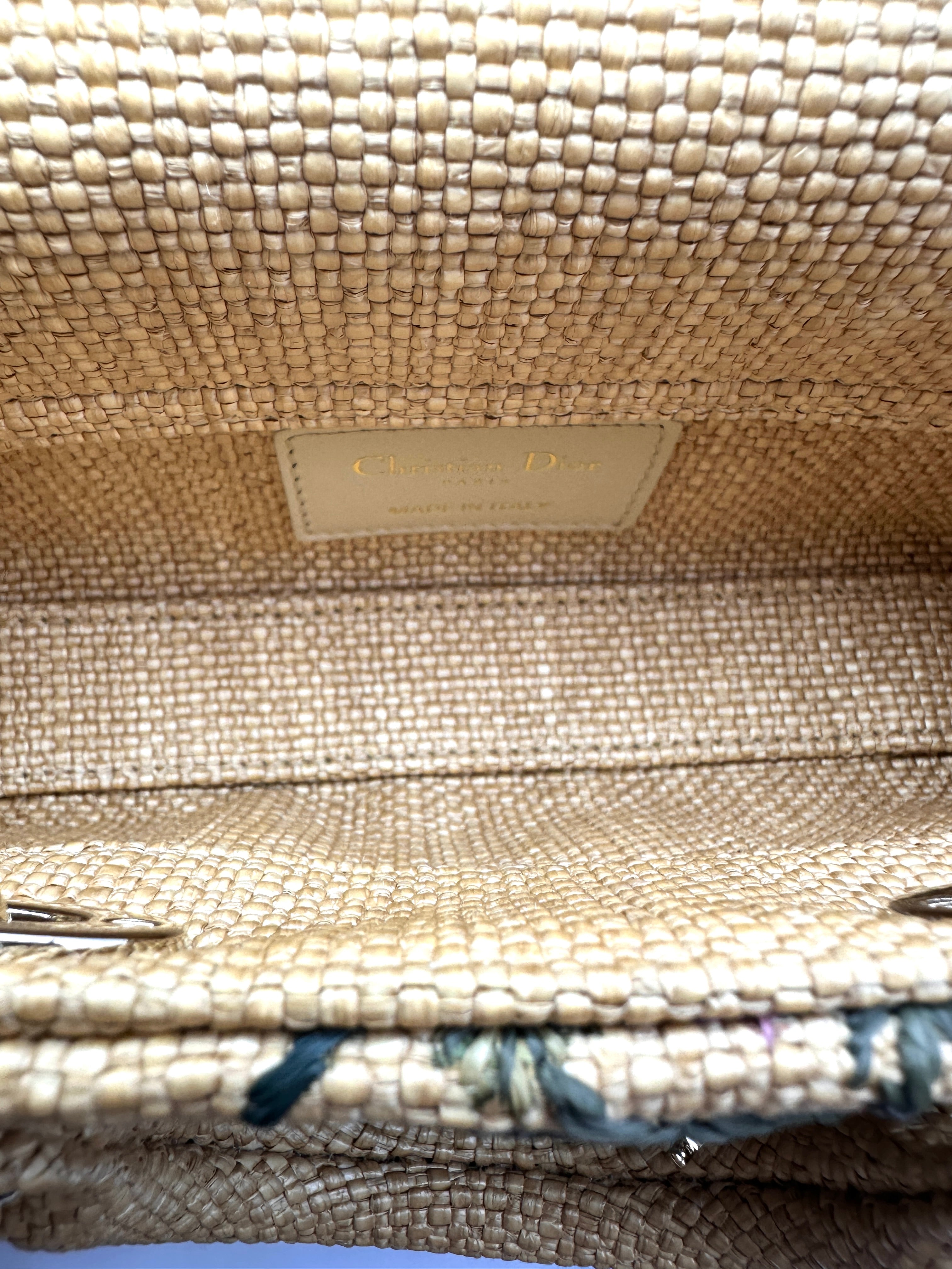 Christian Dior Micro D-joy Natural Embroidered Raffia With Floral Motif Handle Bag DR896