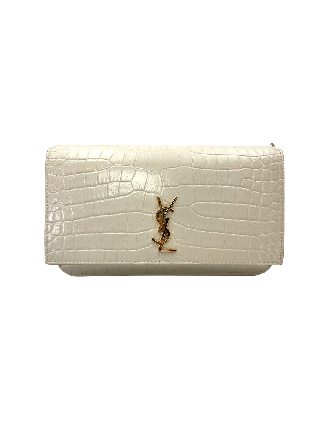Saint Laurent White Croc-Embossed Leather Wallet On Chain SL281