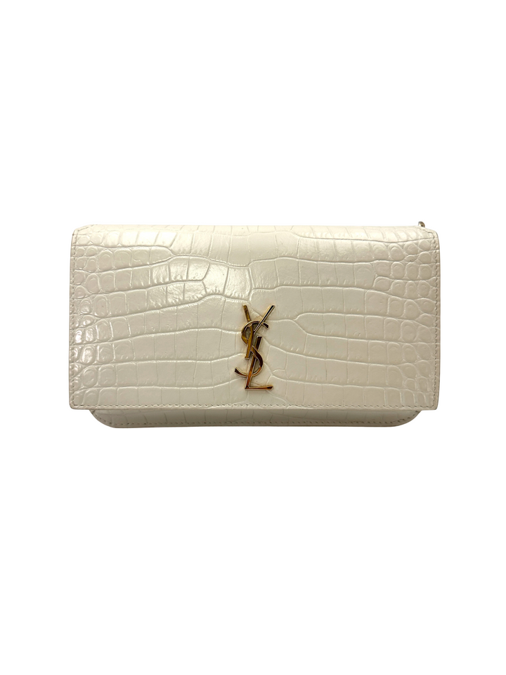 Saint Laurent White Croc-Embossed Leather Wallet On Chain SL281