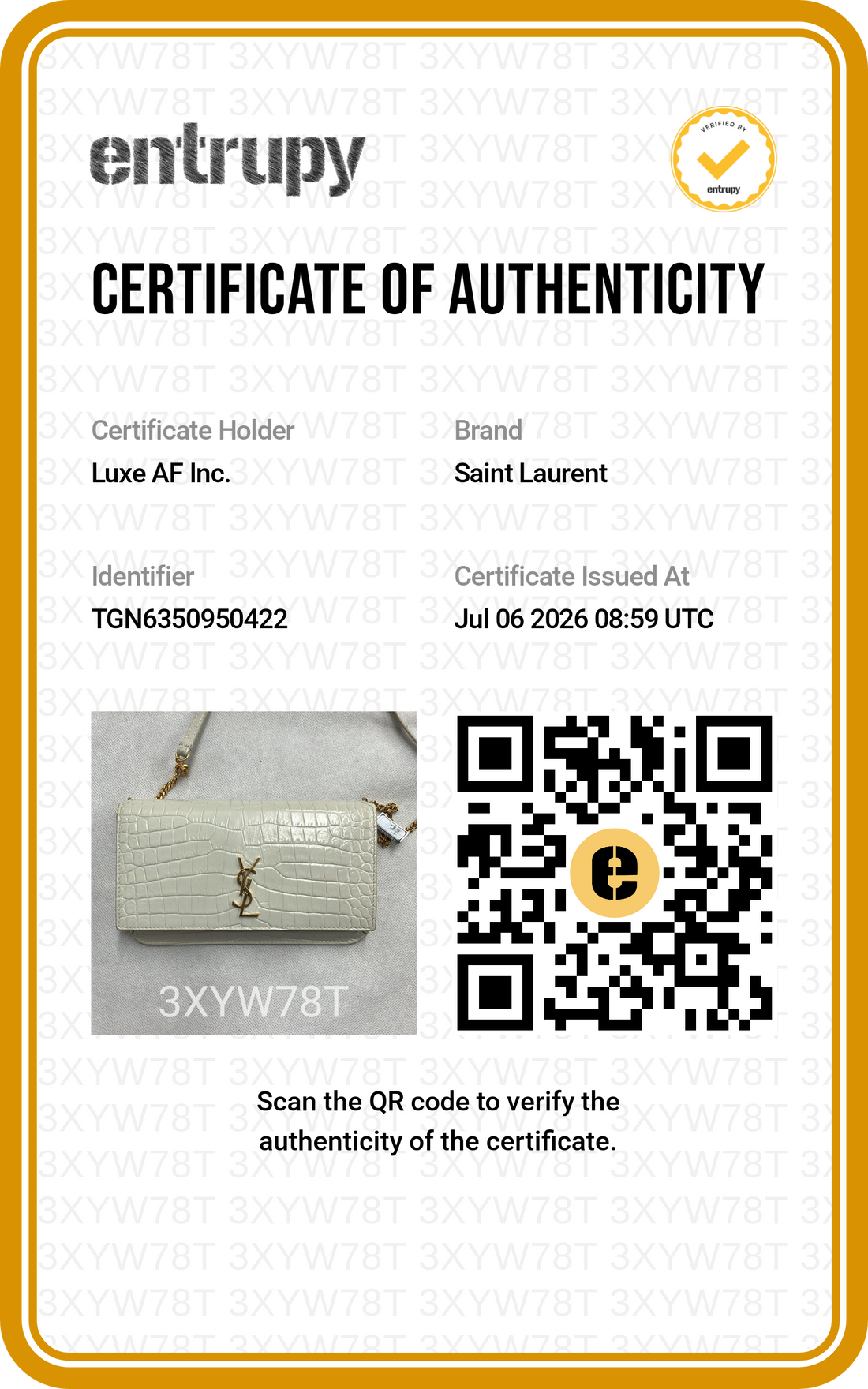 Saint Laurent White Croc-Embossed Leather Wallet On Chain SL281