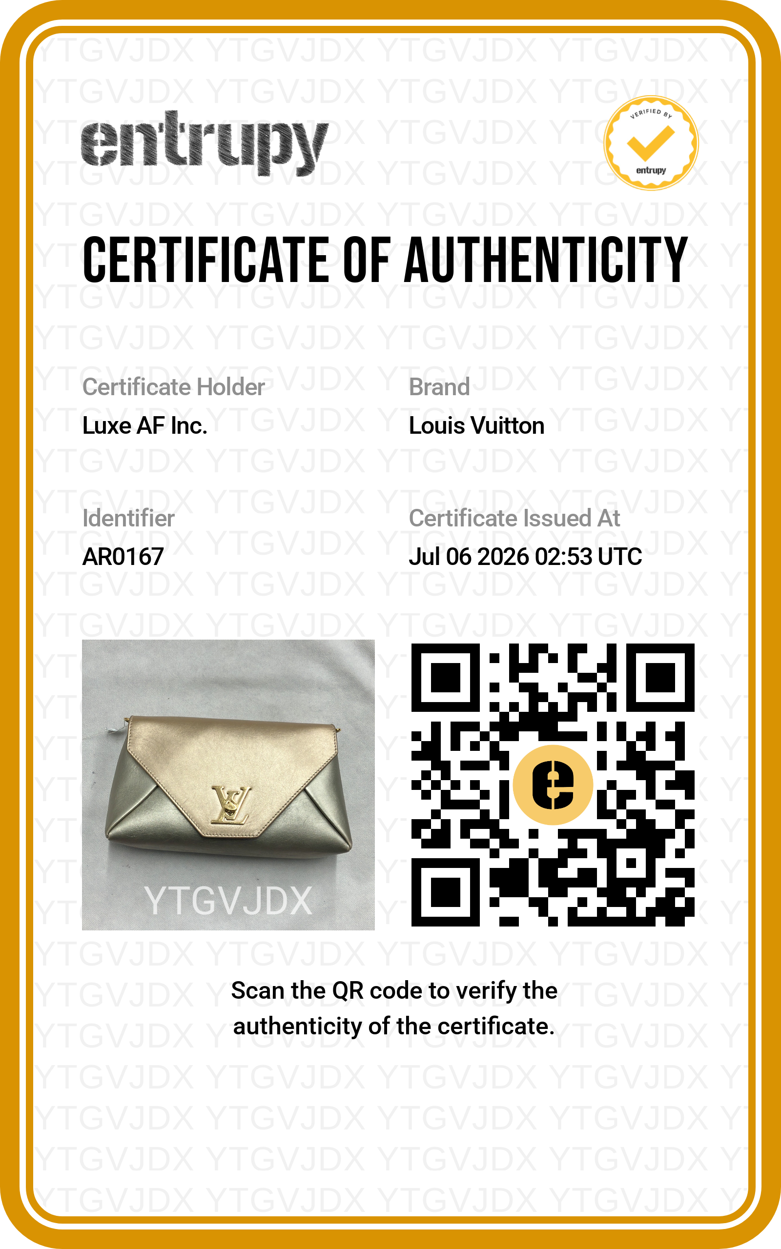 Louis Vuitton Love Note Metallcia Gold Leather Clutch LV3257