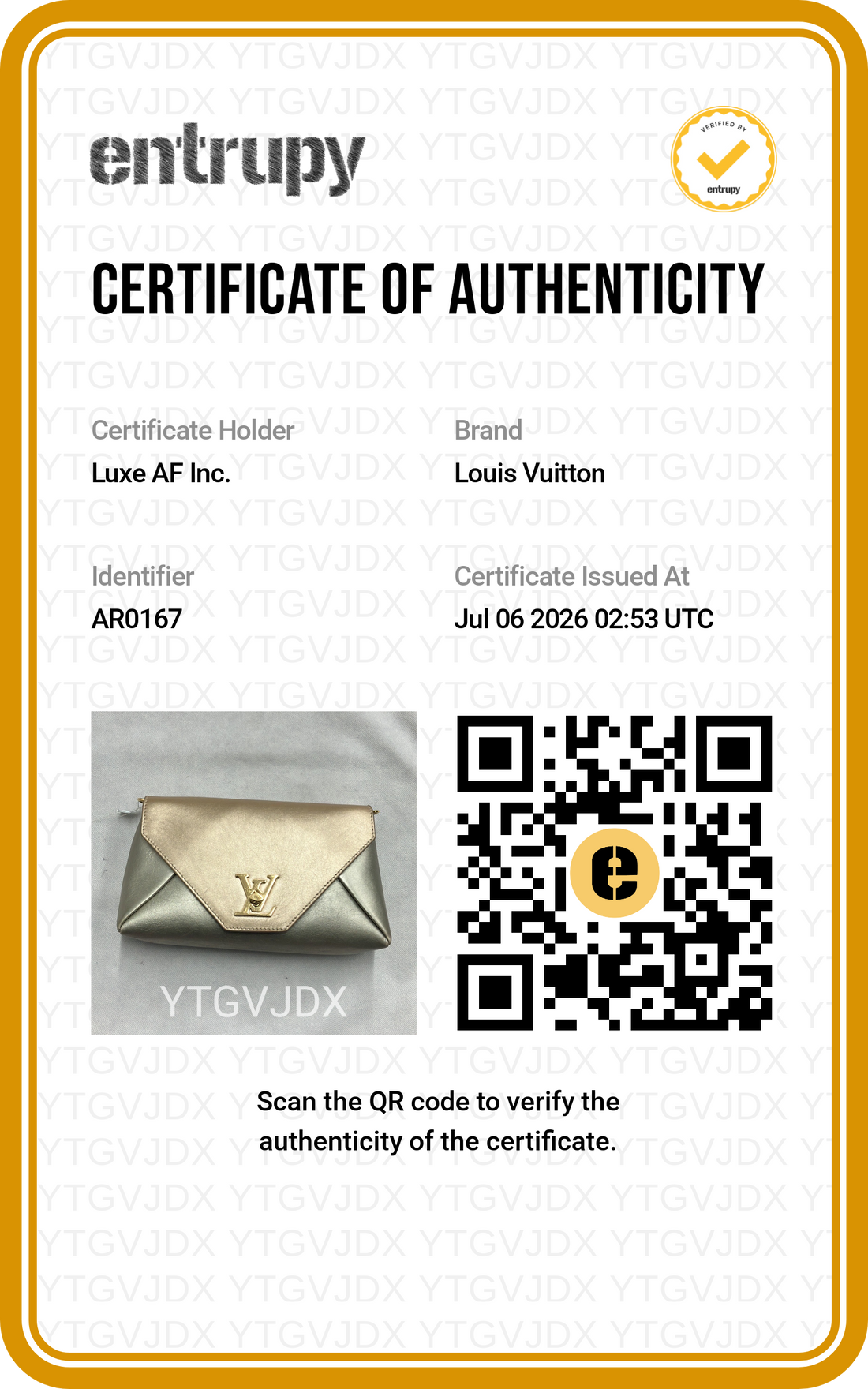 Louis Vuitton Love Note Metallcia Gold Leather Clutch LV3257