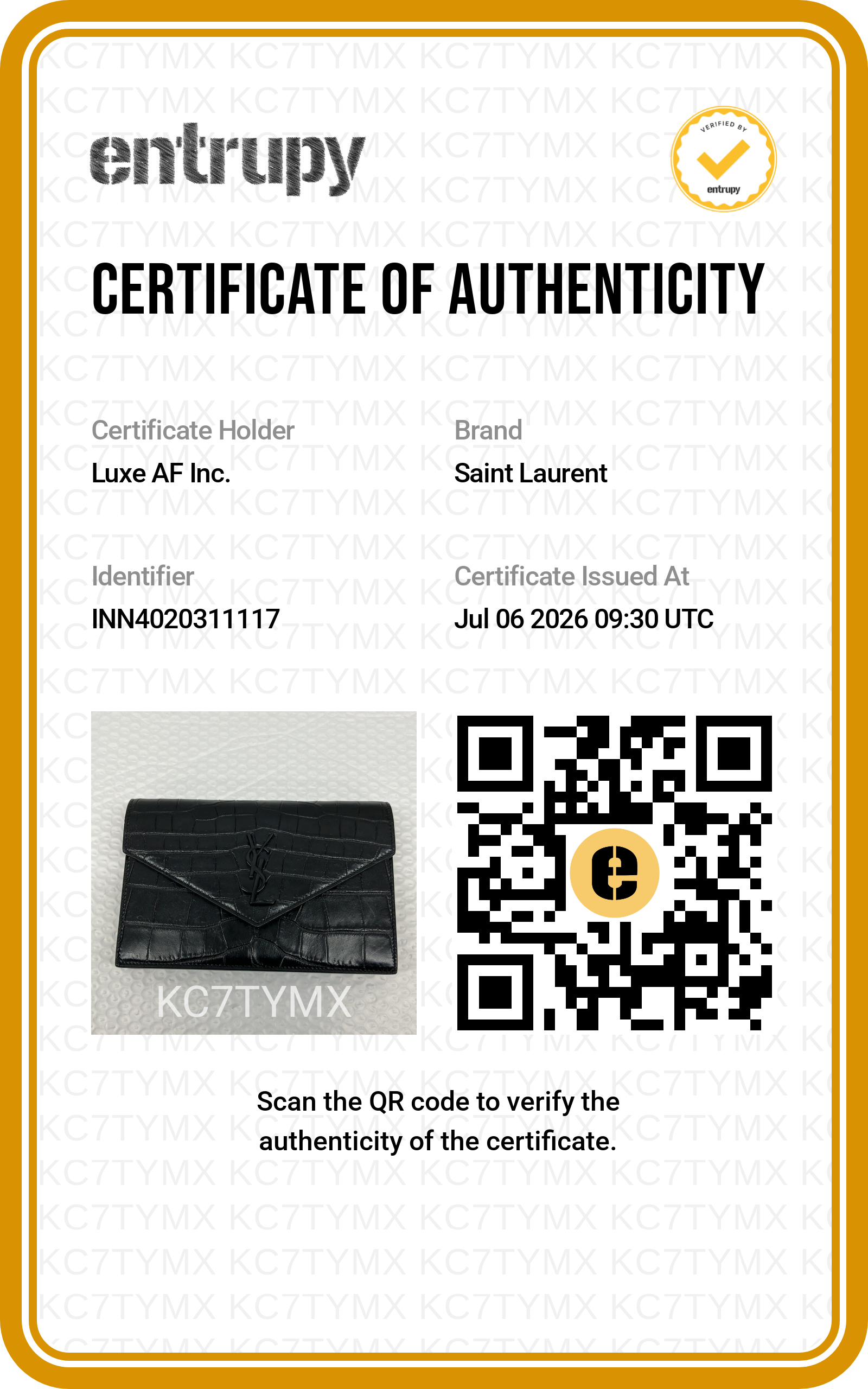 Saint Laurent YSL Monogram Envelope Wallet On Chain SL282