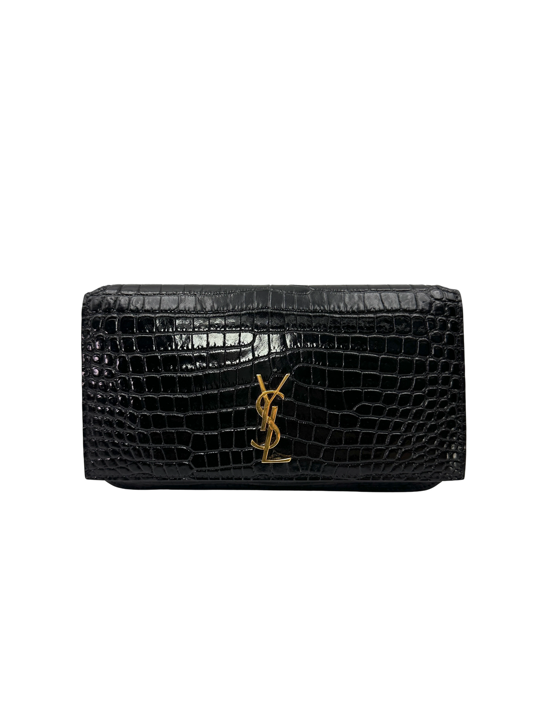 Saint Laurent Black Croc-Embossed Leather Wallet On Chain SL283