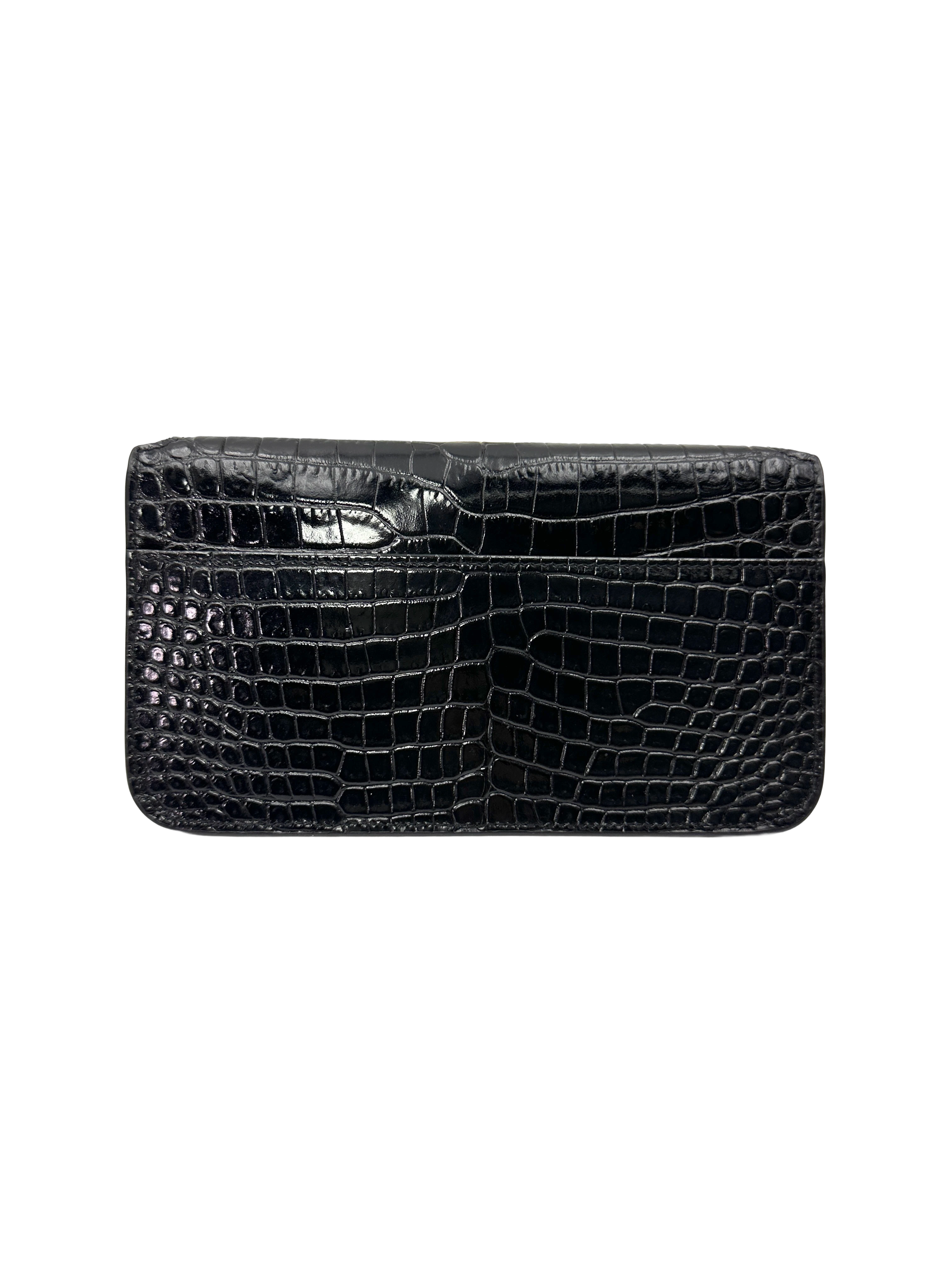 Saint Laurent Black Croc-Embossed Leather Wallet On Chain SL283
