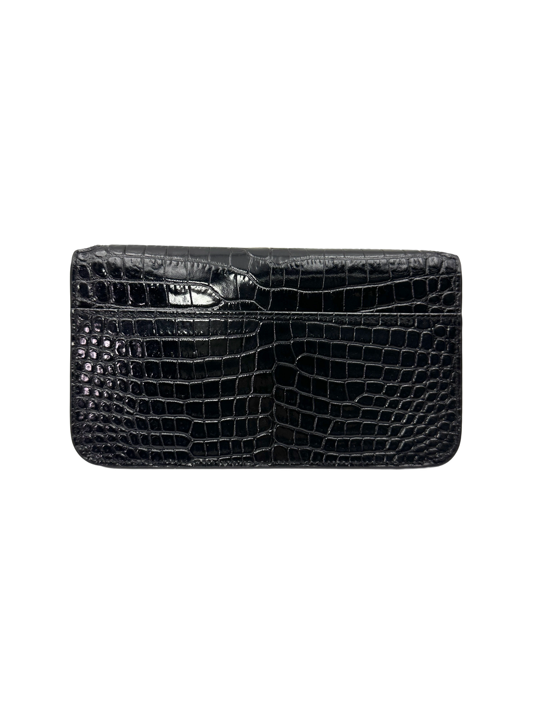 Saint Laurent Black Croc-Embossed Leather Wallet On Chain SL283