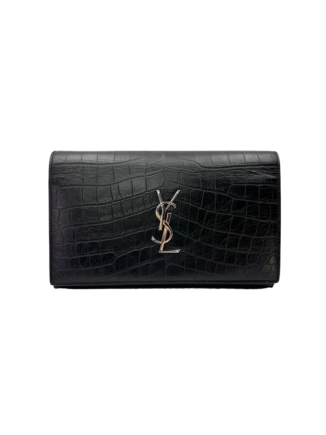 Saint Laurent Black Croc-Embossed Leather Medium Size Wallet On Chain SL280