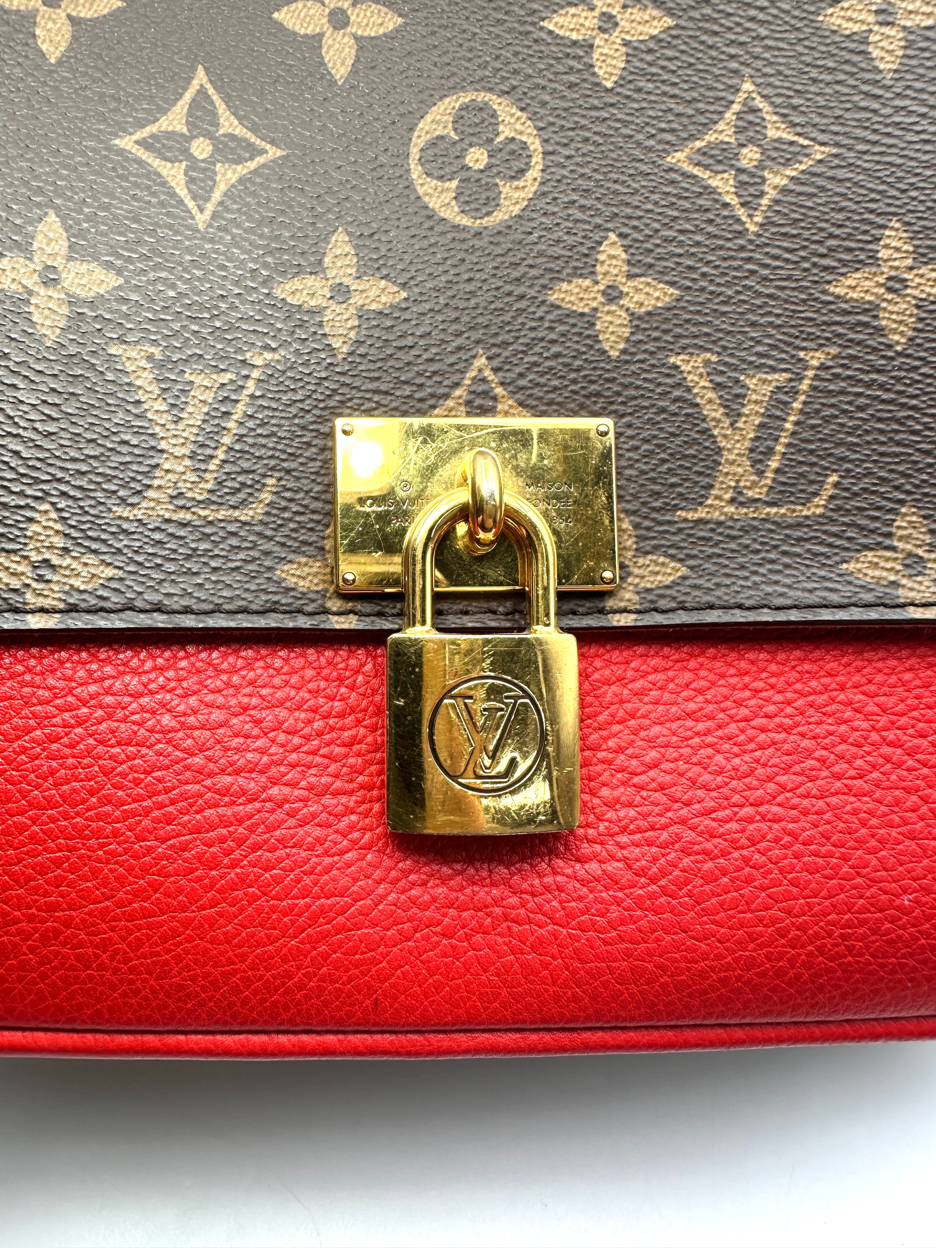 Louis Vuitton Marignan Monogram Canvas & Red Leather Handle Bag LV3268