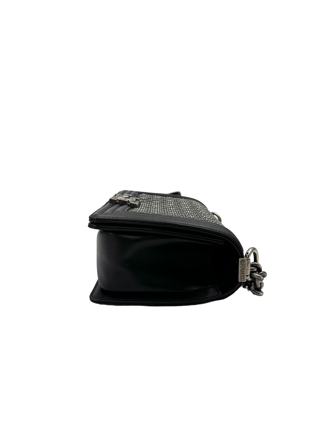 Chanel LeBoy Black Quilted Studded Crystal Leather Flap Bag With Silver Buckle(29***61) CC2495