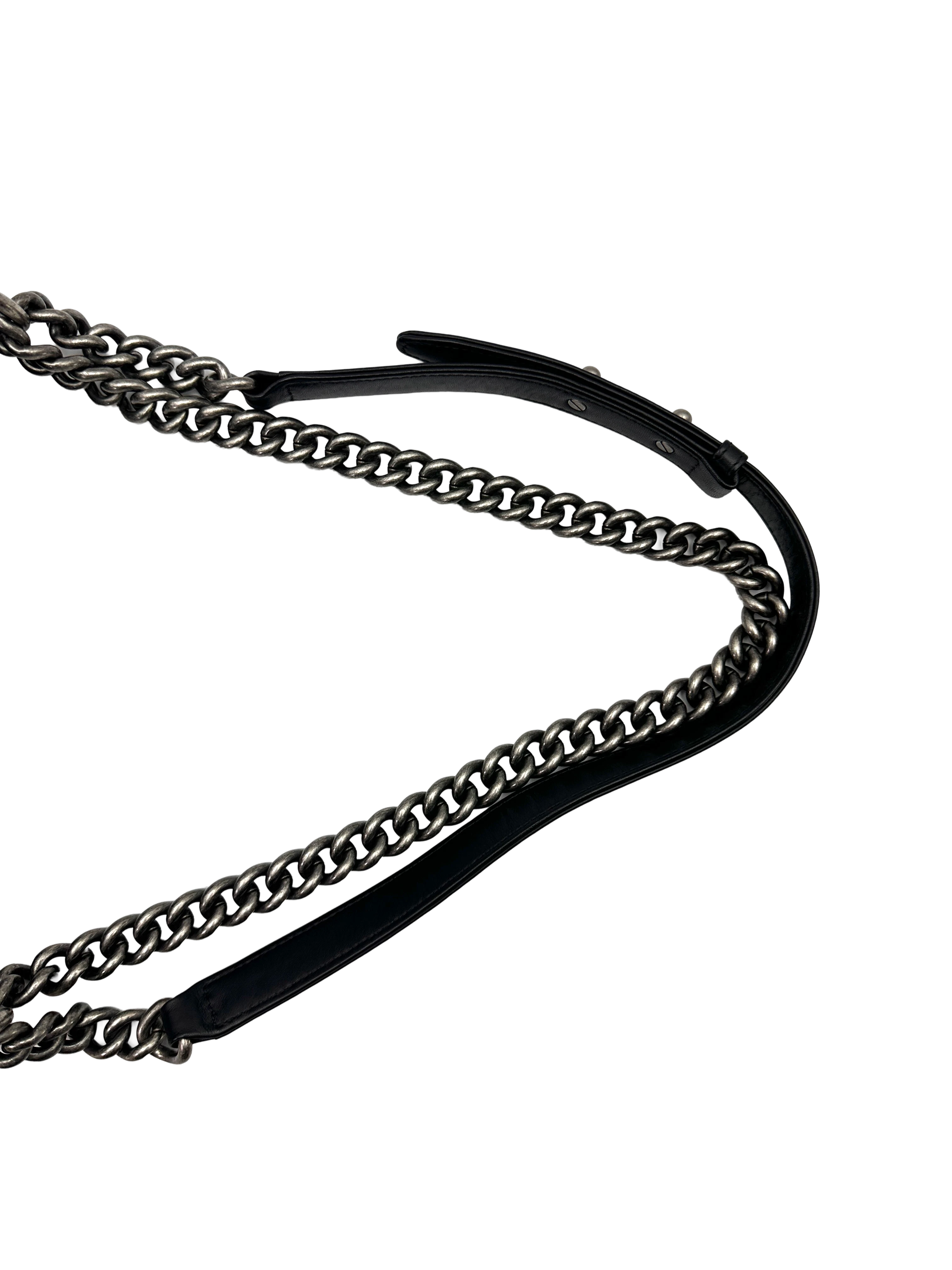 Chanel LeBoy Black Quilted Studded Crystal Leather Flap Bag With Silver Buckle(29***61) CC2495
