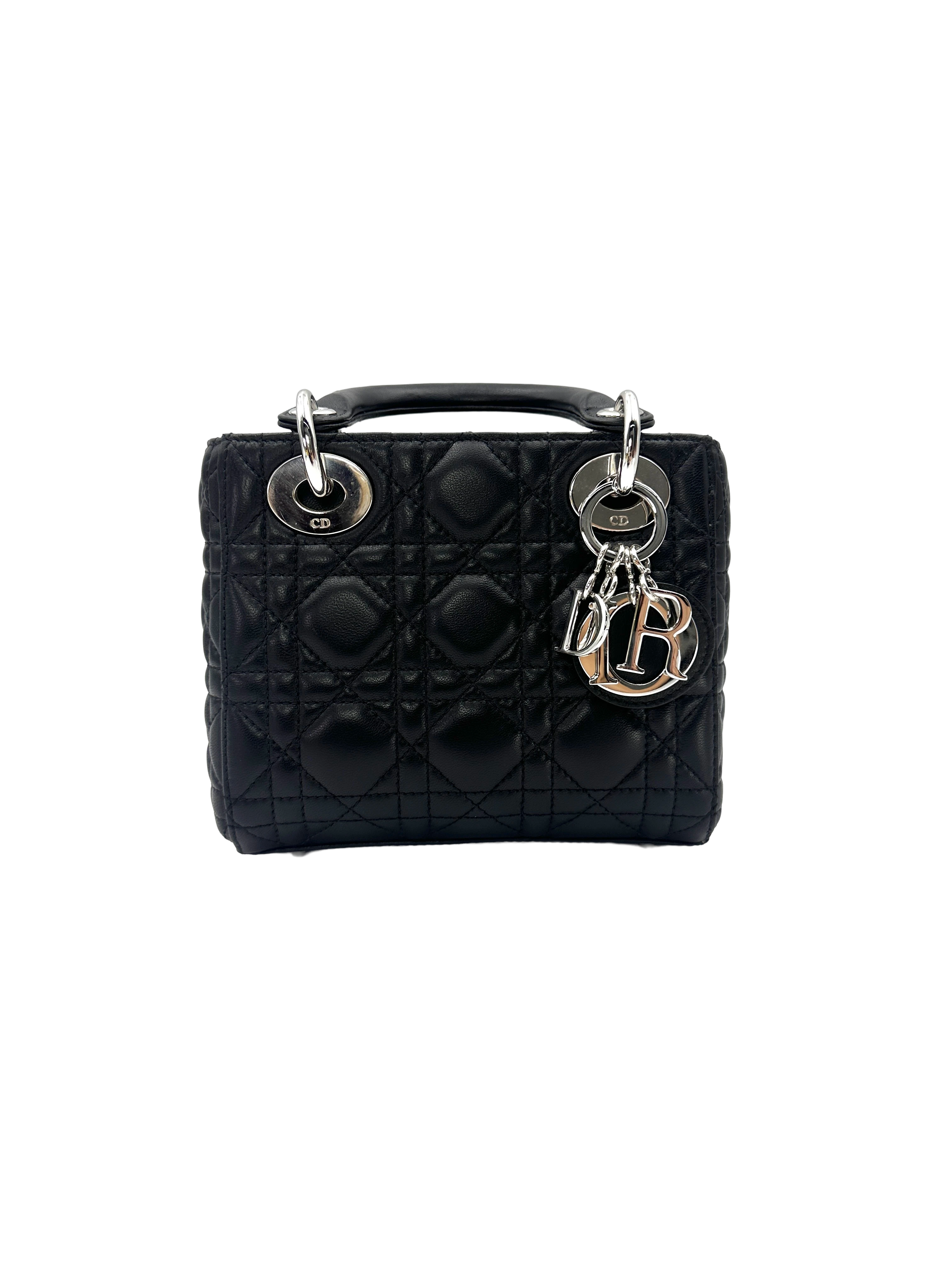 Christian Dior Lady Dior Black Cannage Lambskin Handle Bag DR901