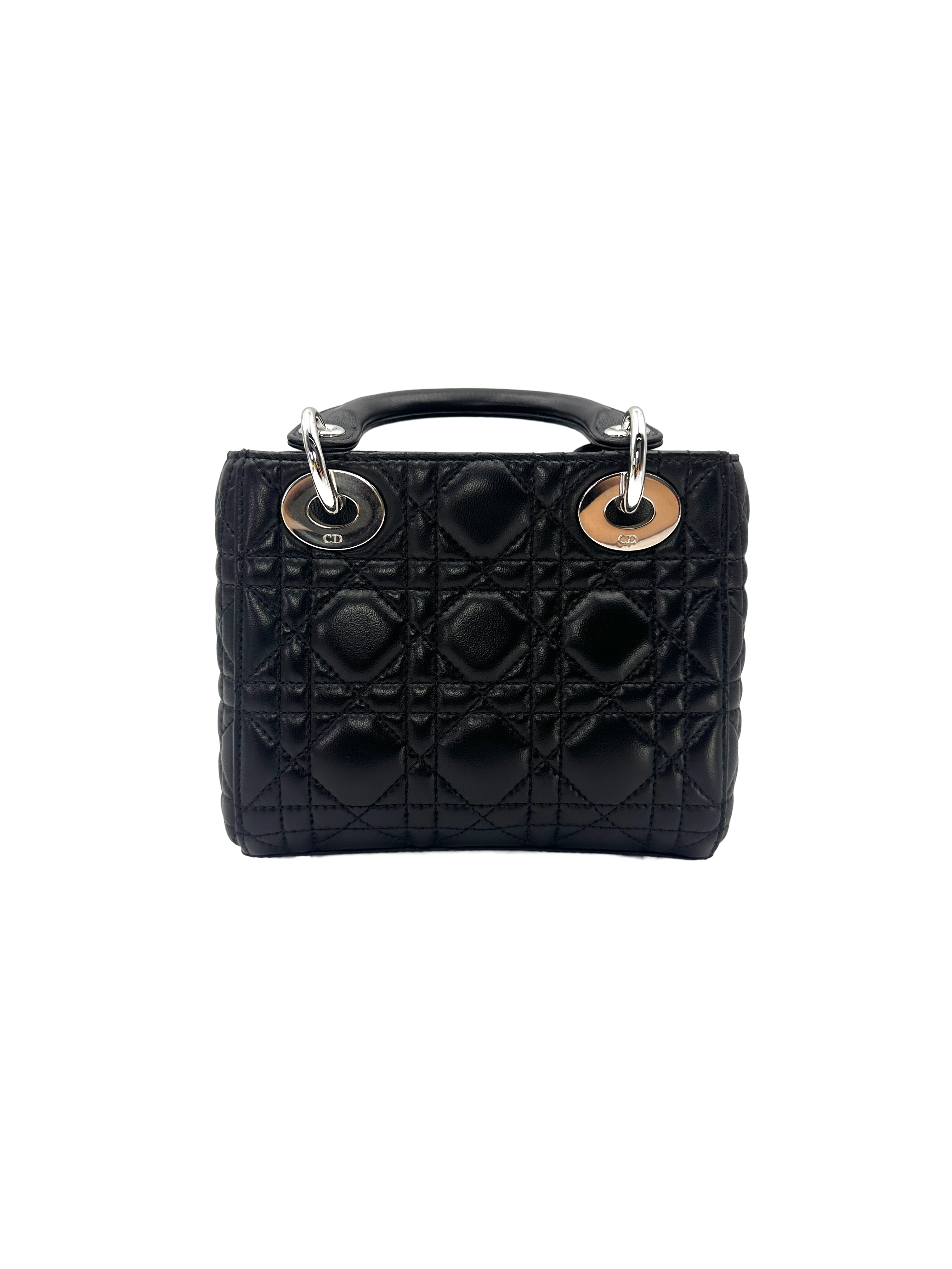 Christian Dior Lady Dior Black Cannage Lambskin Handle Bag DR901