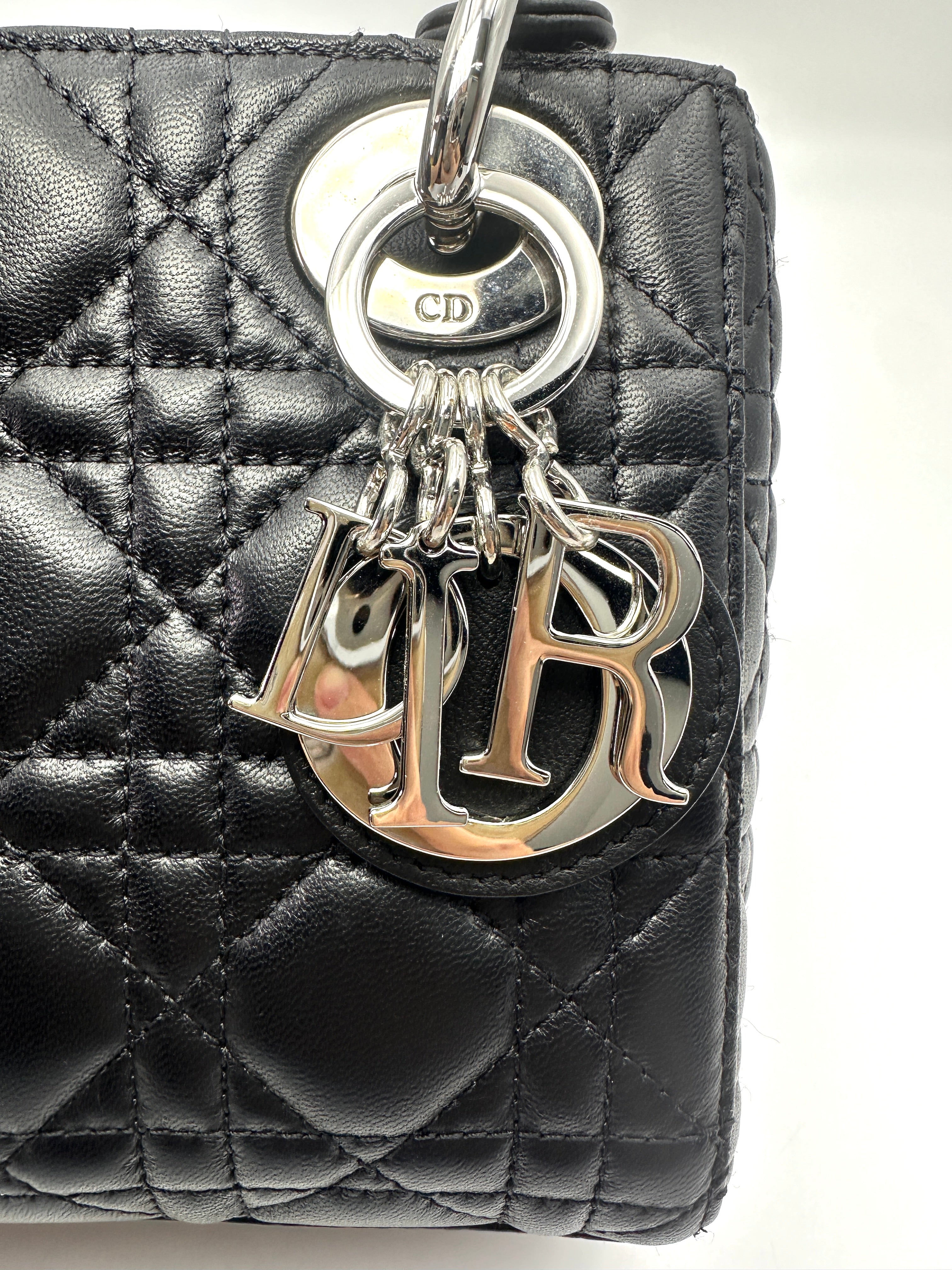 Christian Dior Lady Dior Black Cannage Lambskin Handle Bag DR901