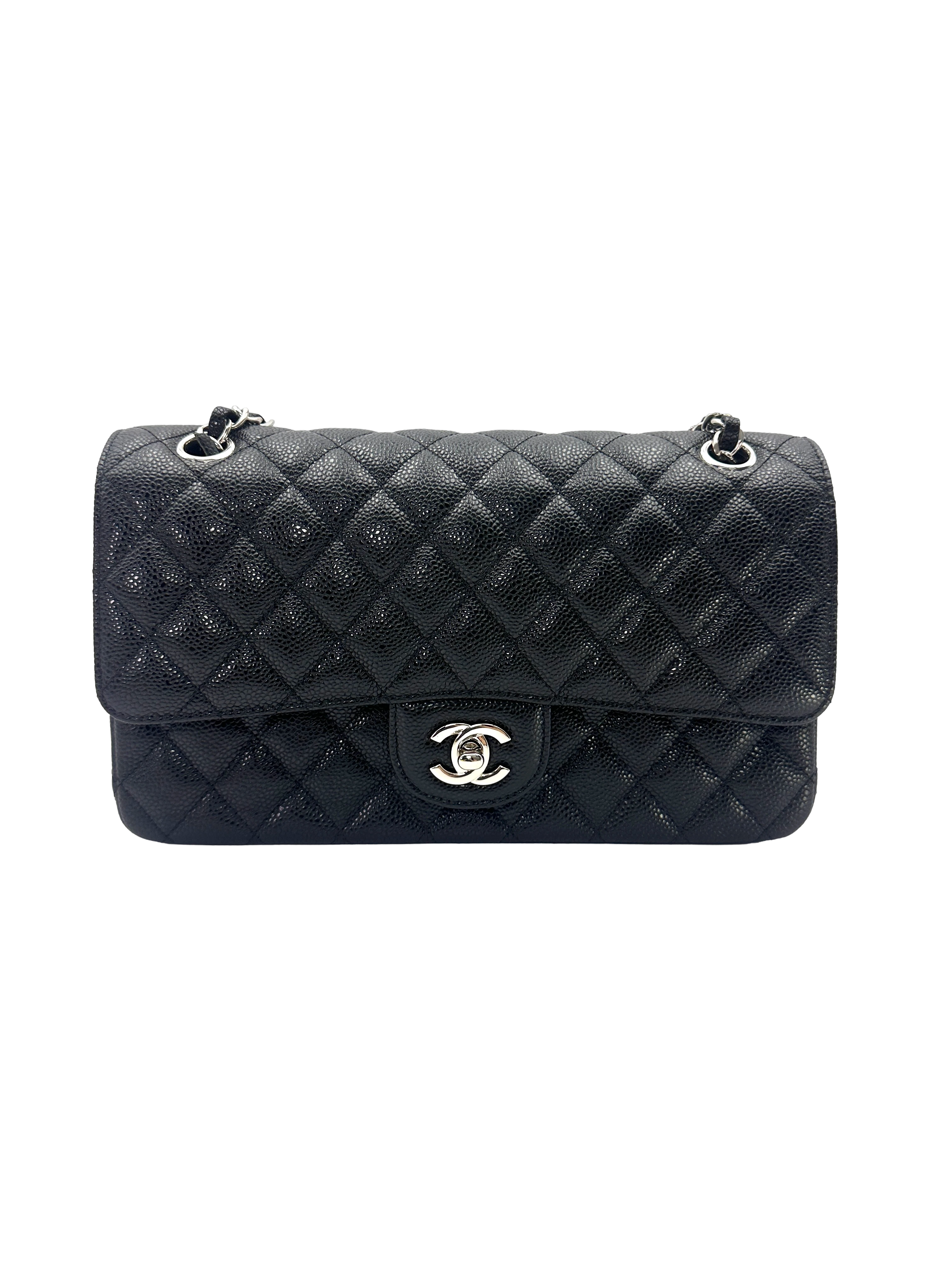 Chanel Classic Flap Black Quilted Leather Medium Size Shoulder Bag With Silver Buckle(14***01) DR902