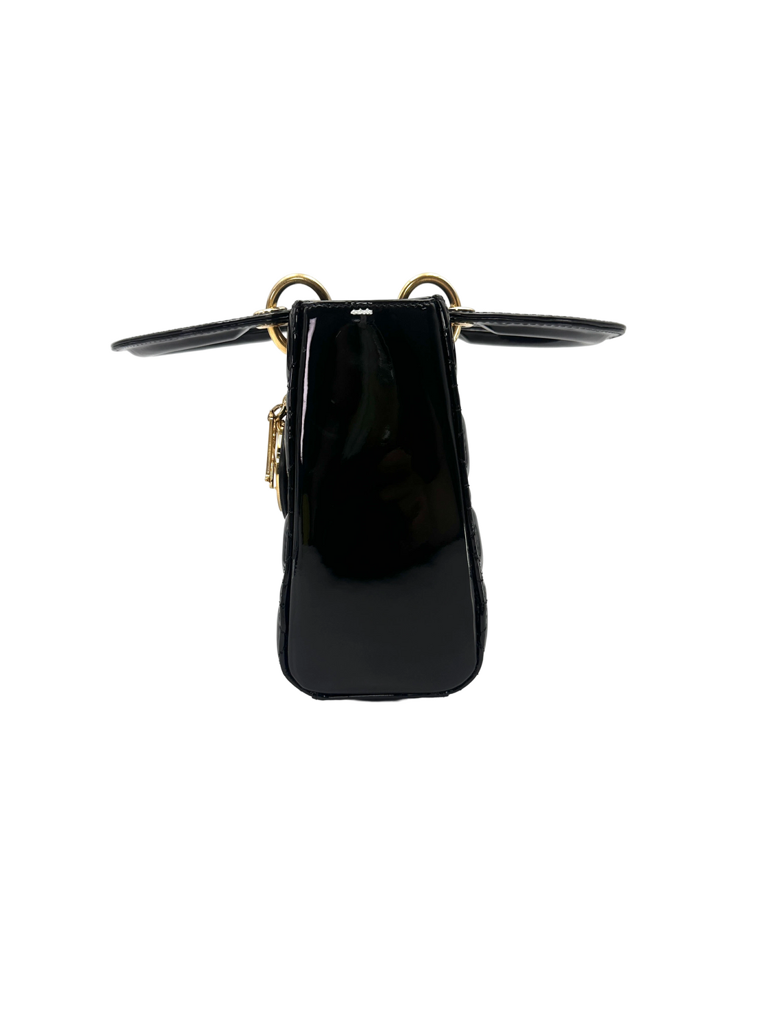 Christian Dior Lady Dior Black Cannage Patent Leather Handle Bag DR900
