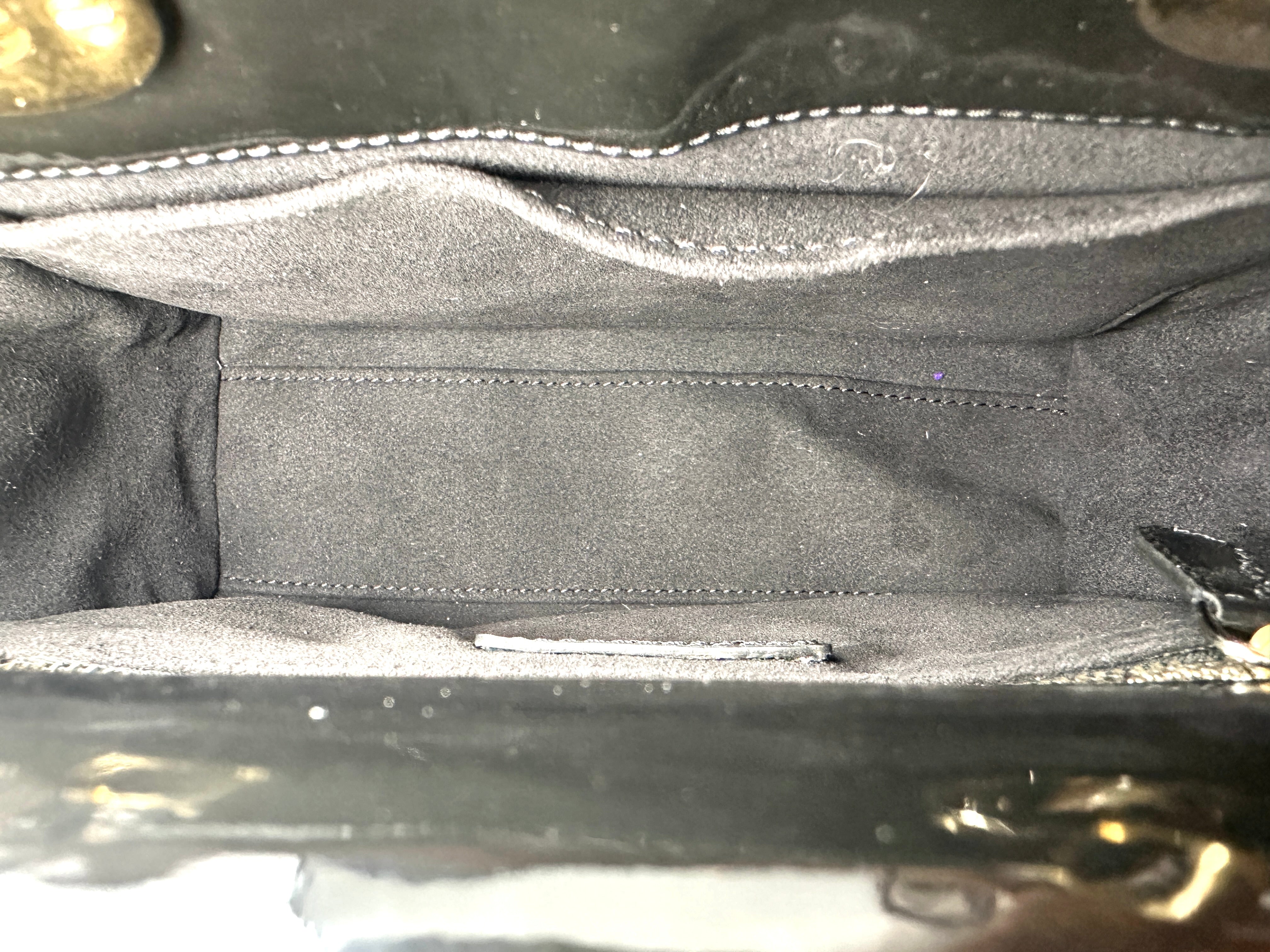 Christian Dior Lady Dior Black Cannage Patent Leather Handle Bag DR900