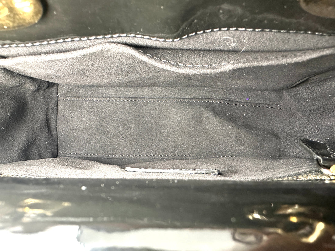 Christian Dior Lady Dior Black Cannage Patent Leather Handle Bag DR900