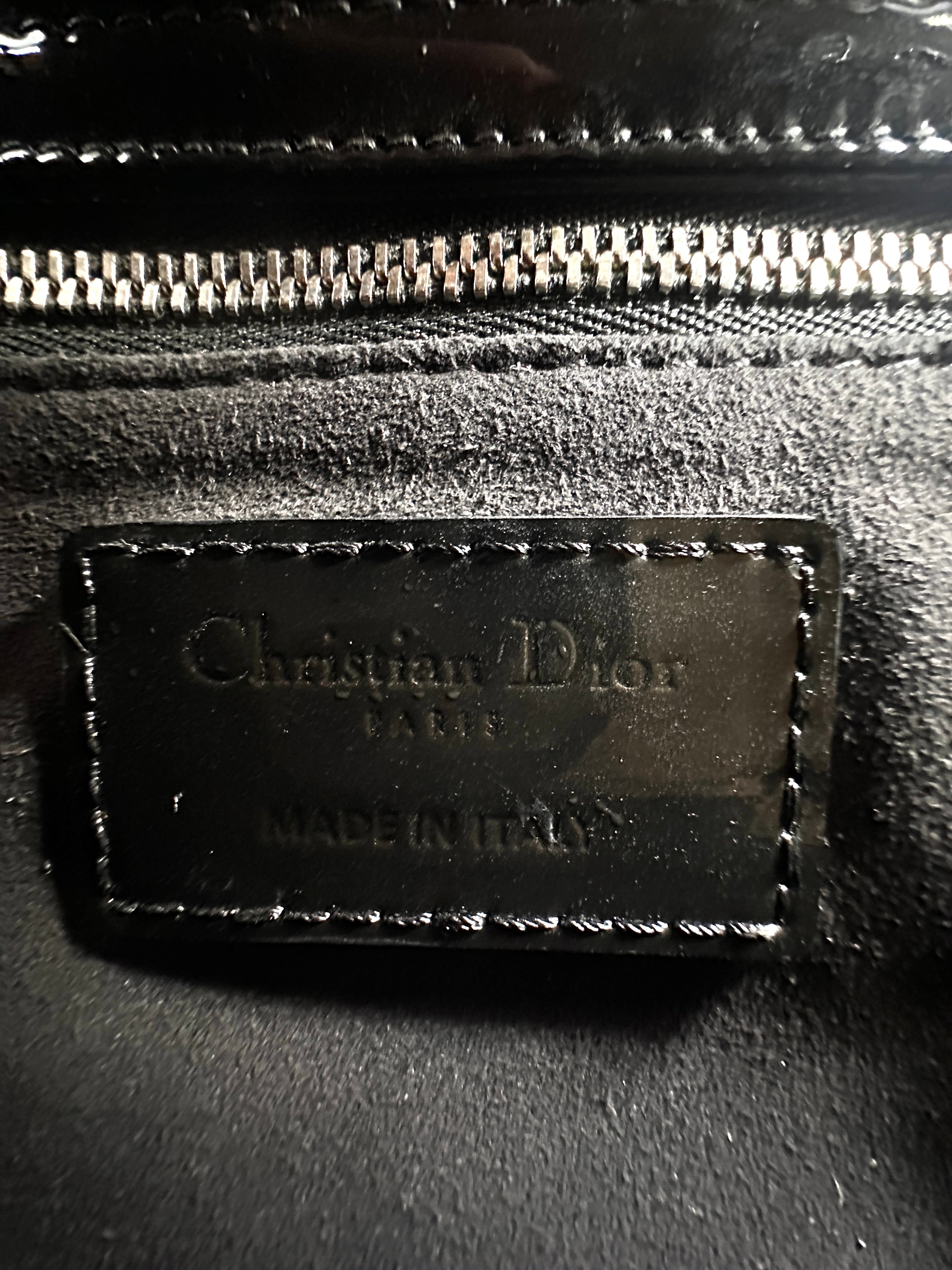 Christian Dior Lady Dior Black Cannage Patent Leather Handle Bag DR900
