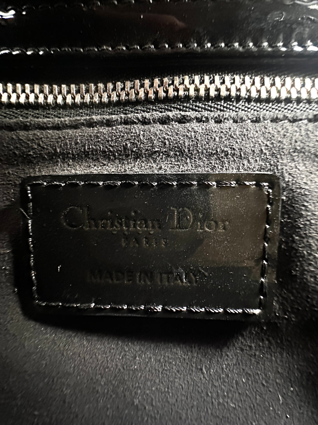 Christian Dior Lady Dior Black Cannage Patent Leather Handle Bag DR900